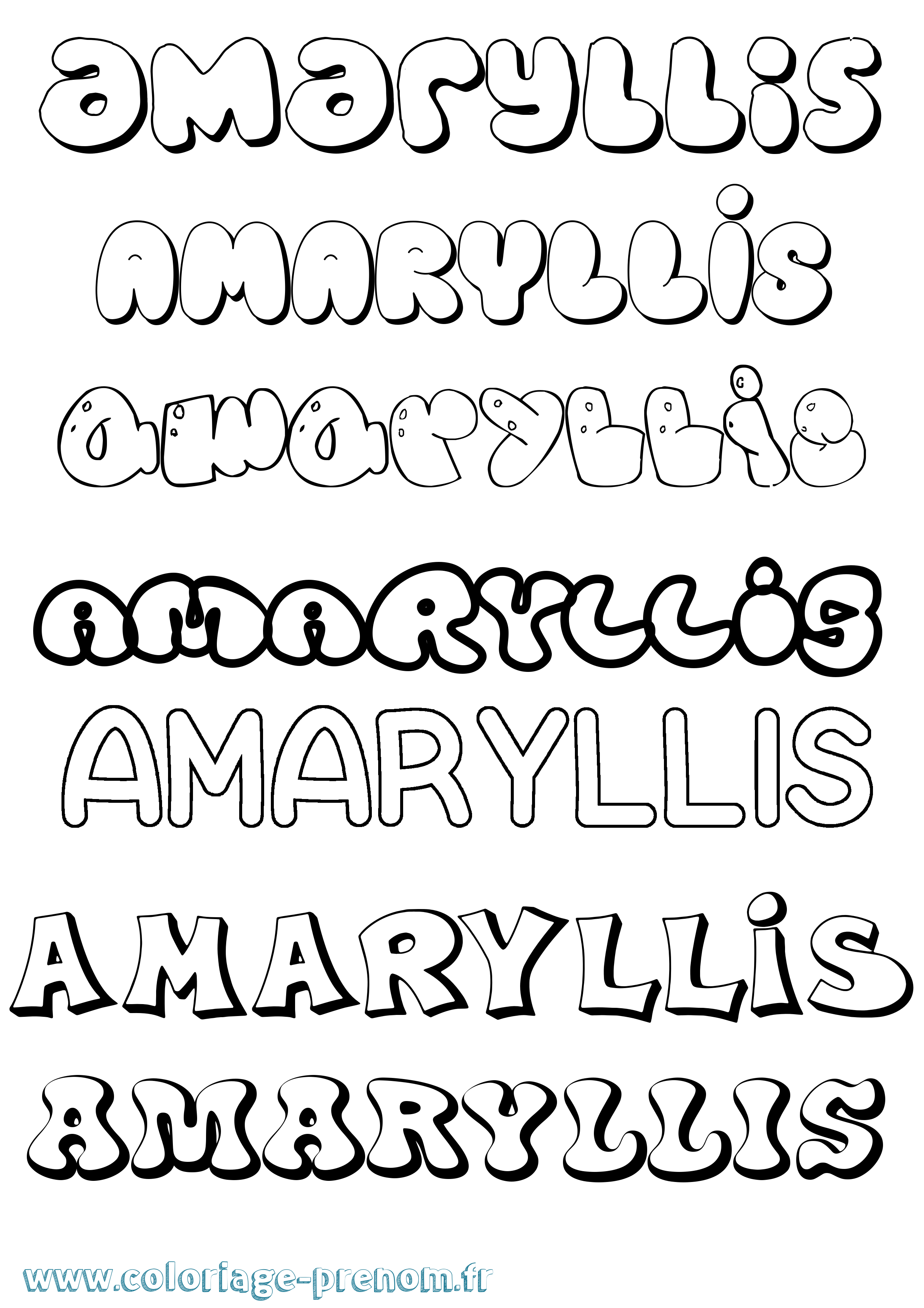 Coloriage prénom Amaryllis Bubble