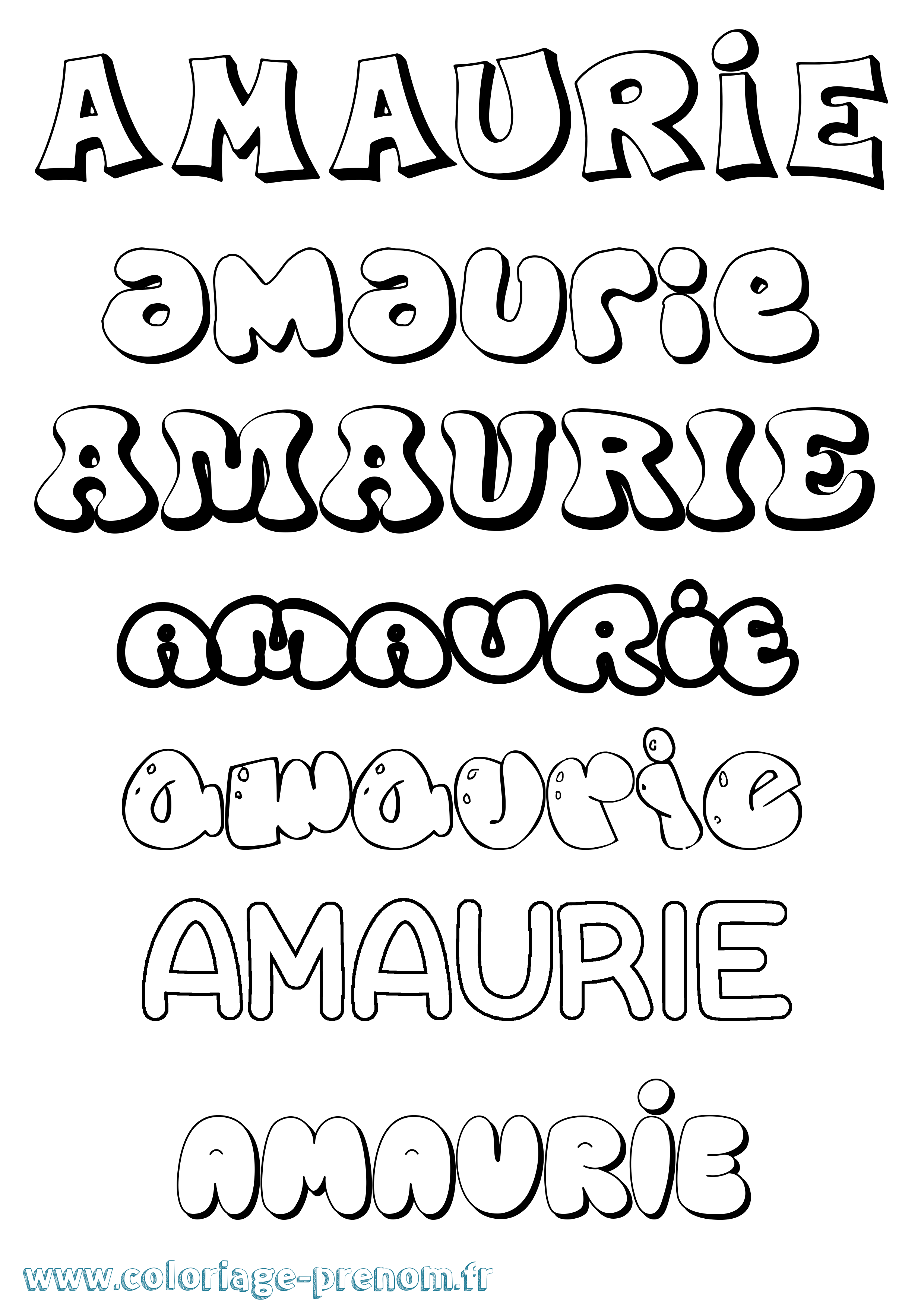 Coloriage prénom Amaurie Bubble