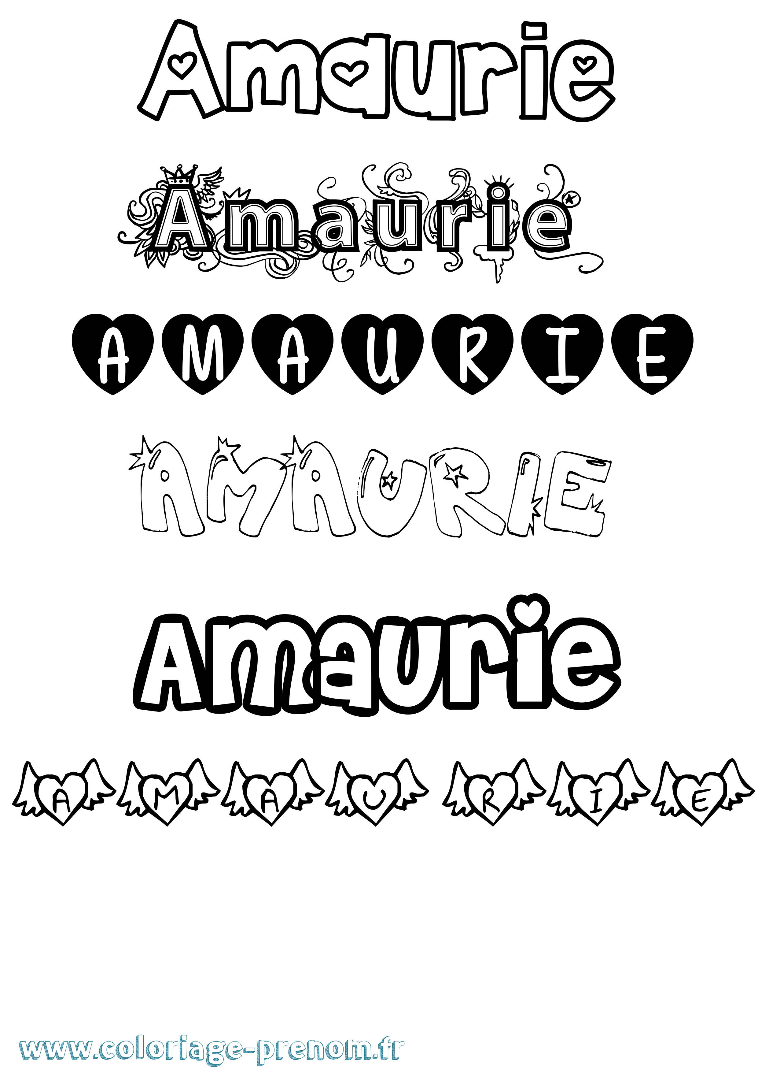 Coloriage prénom Amaurie Girly