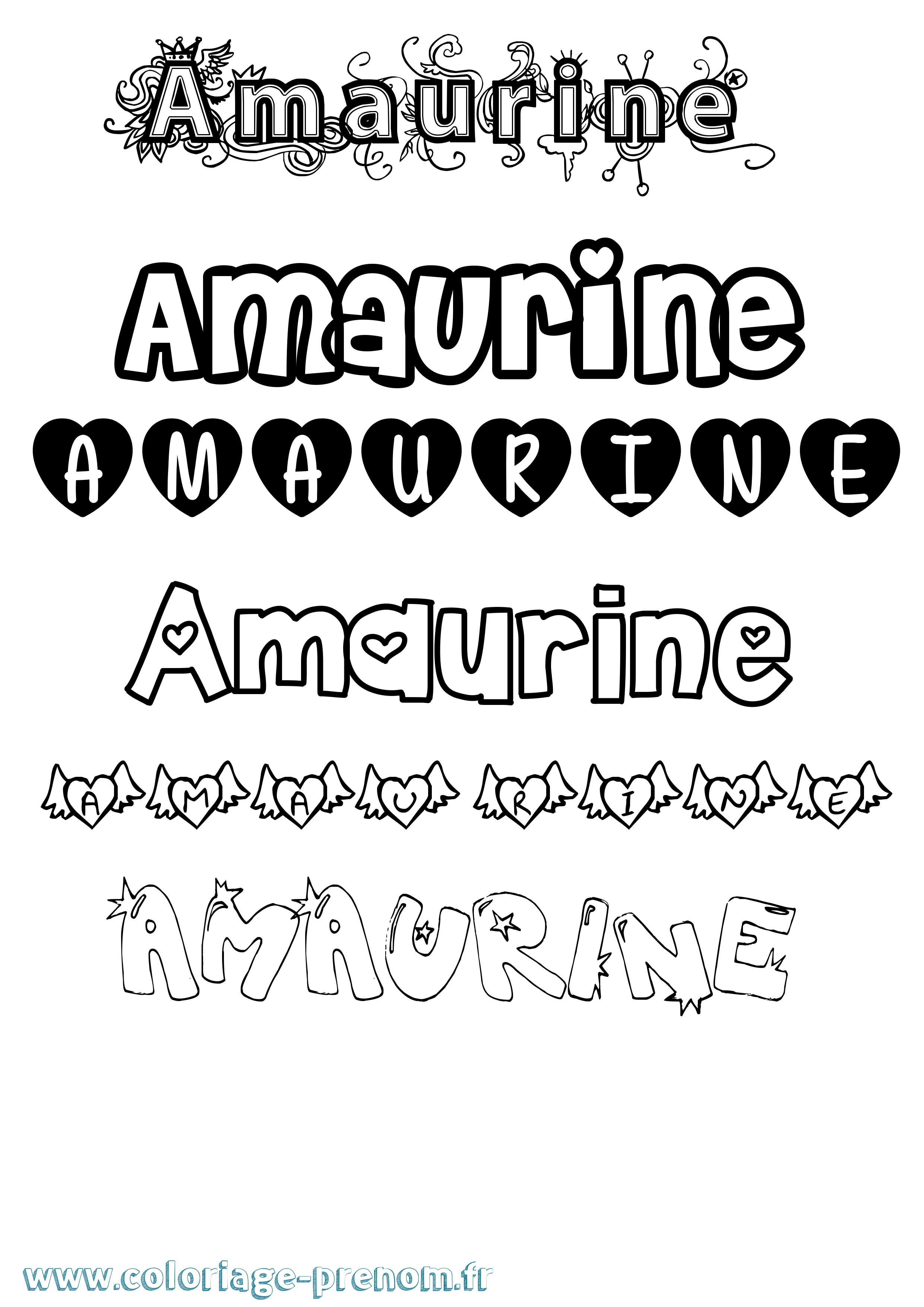 Coloriage prénom Amaurine Girly