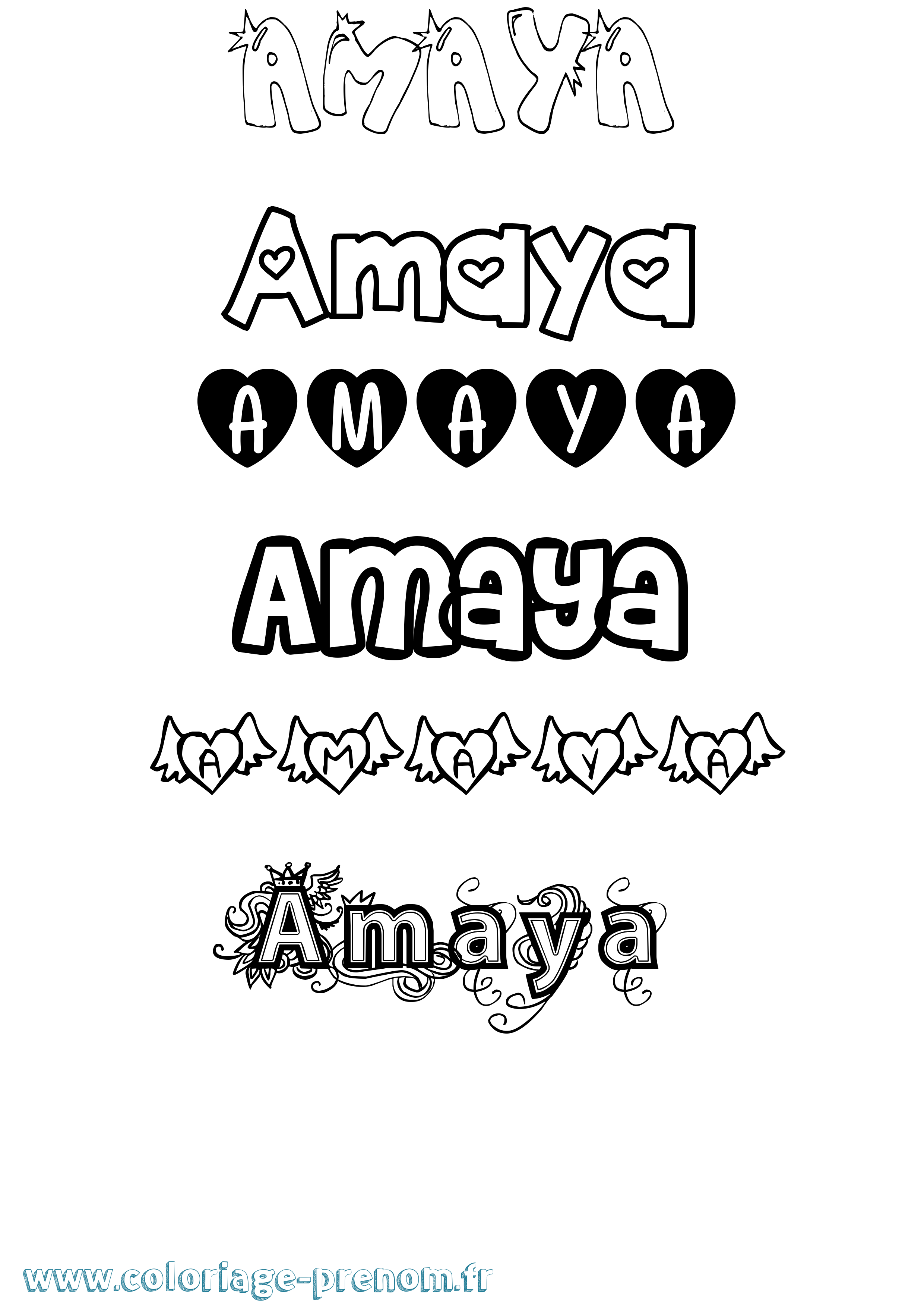Coloriage prénom Amaya Girly