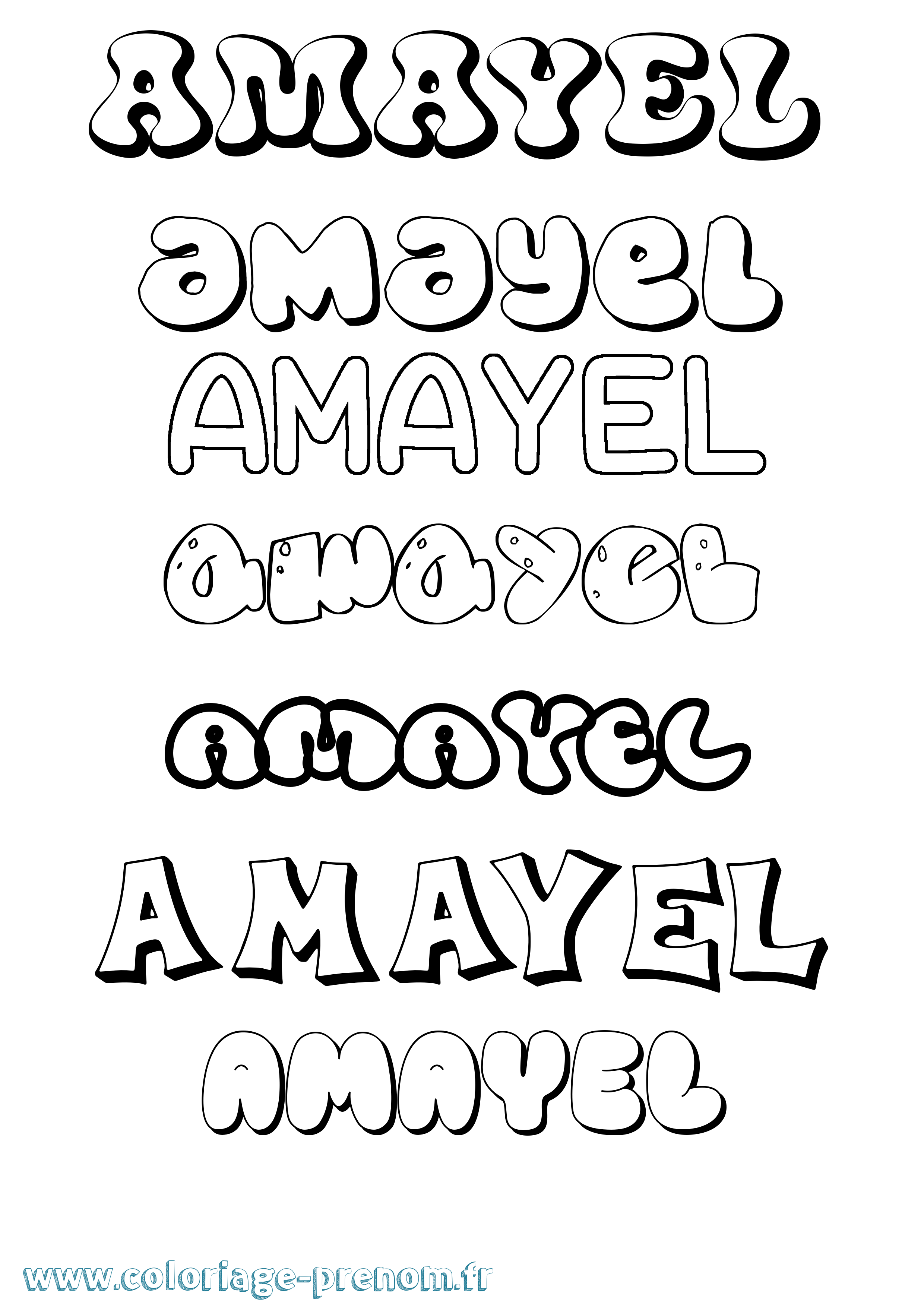 Coloriage prénom Amayel Bubble