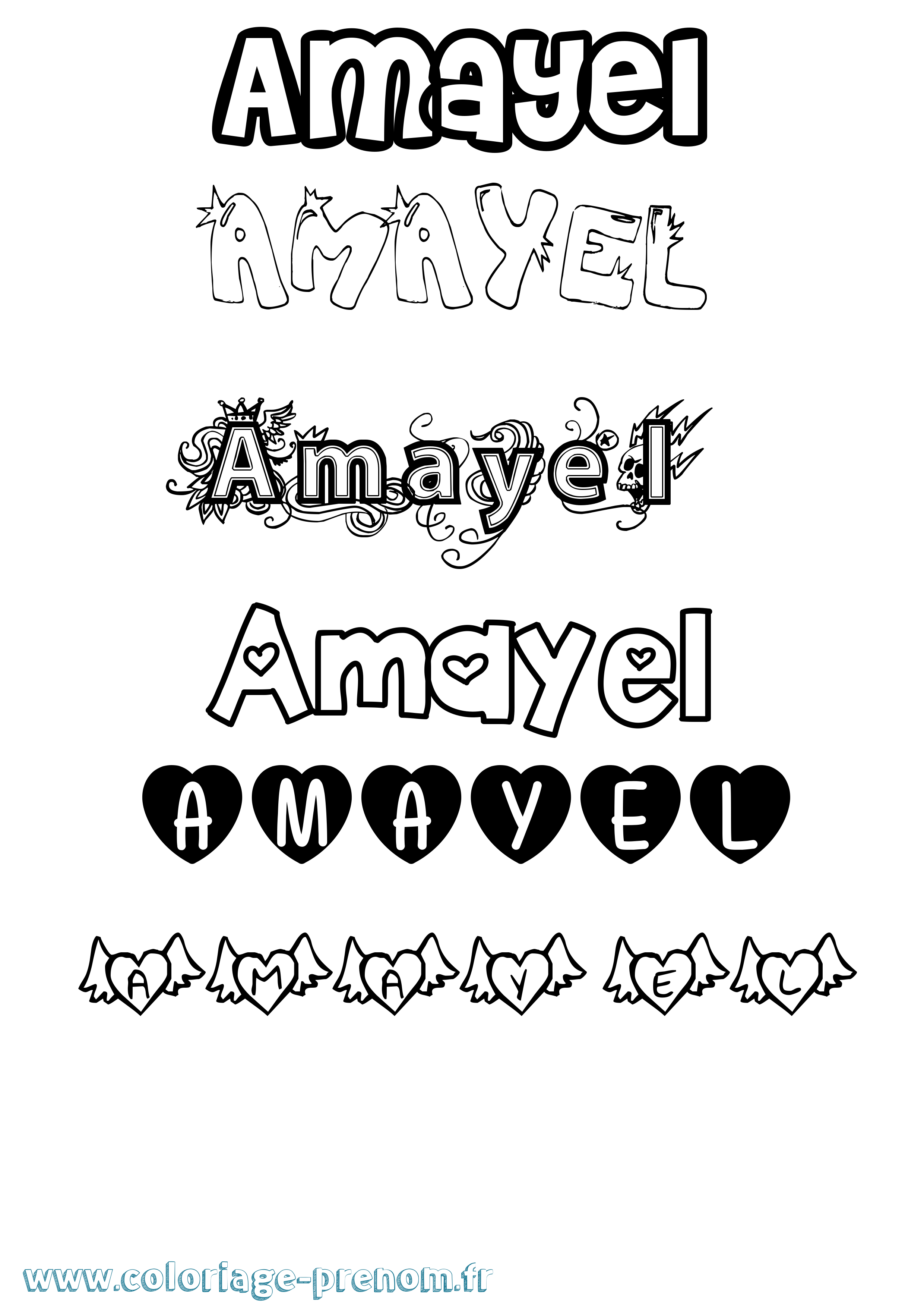 Coloriage prénom Amayel Girly
