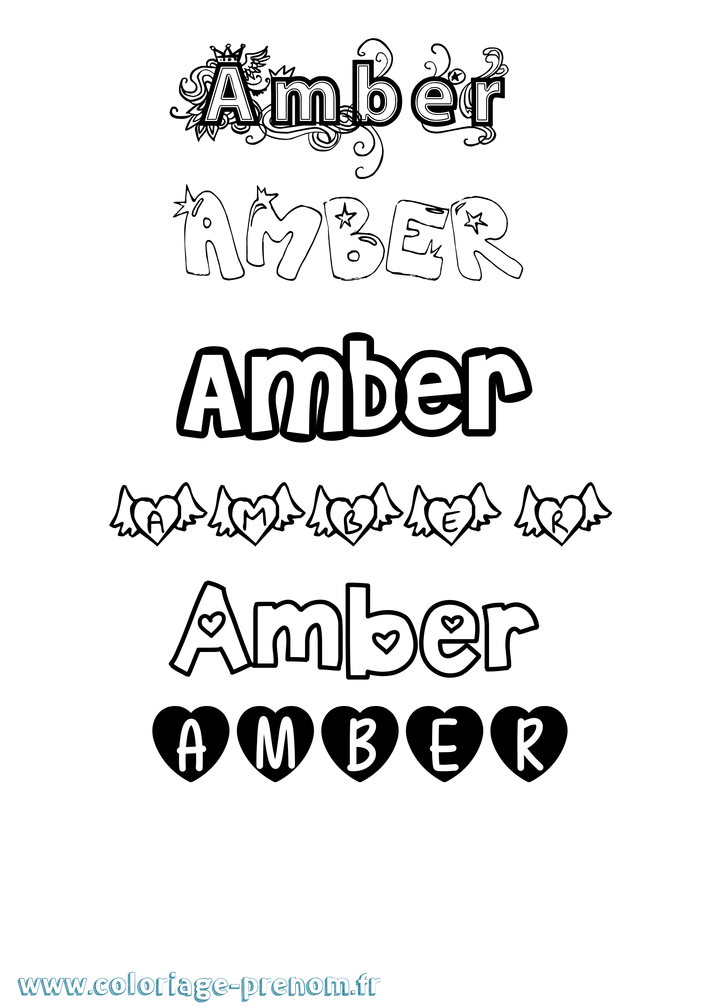 Coloriage prénom Amber Girly