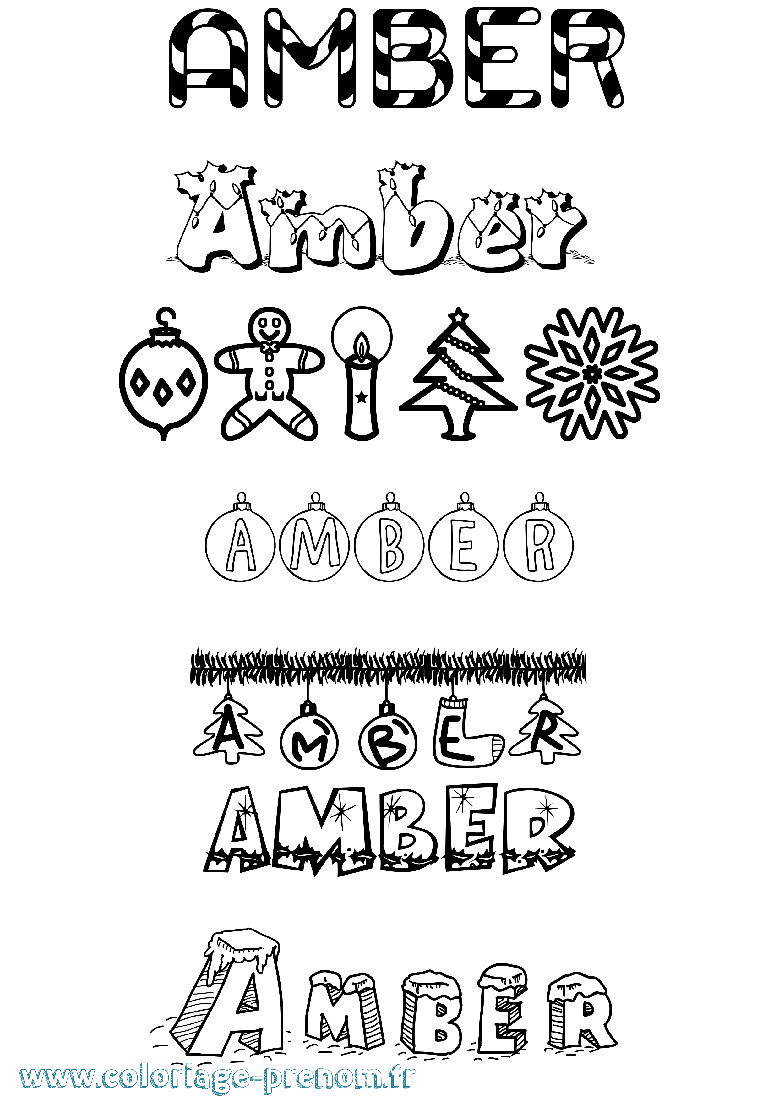 Coloriage prénom Amber Noël