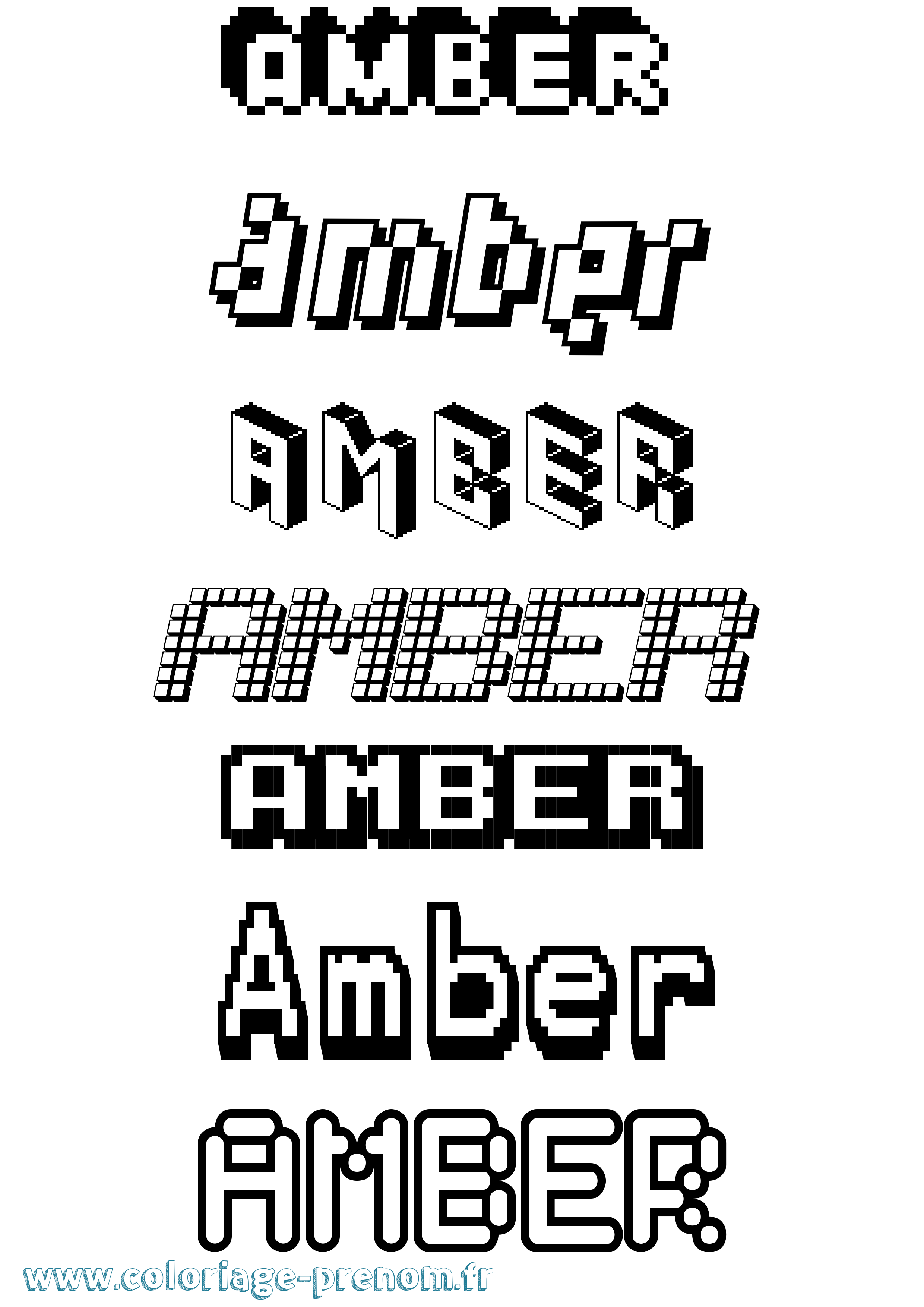 Coloriage prénom Amber Pixel