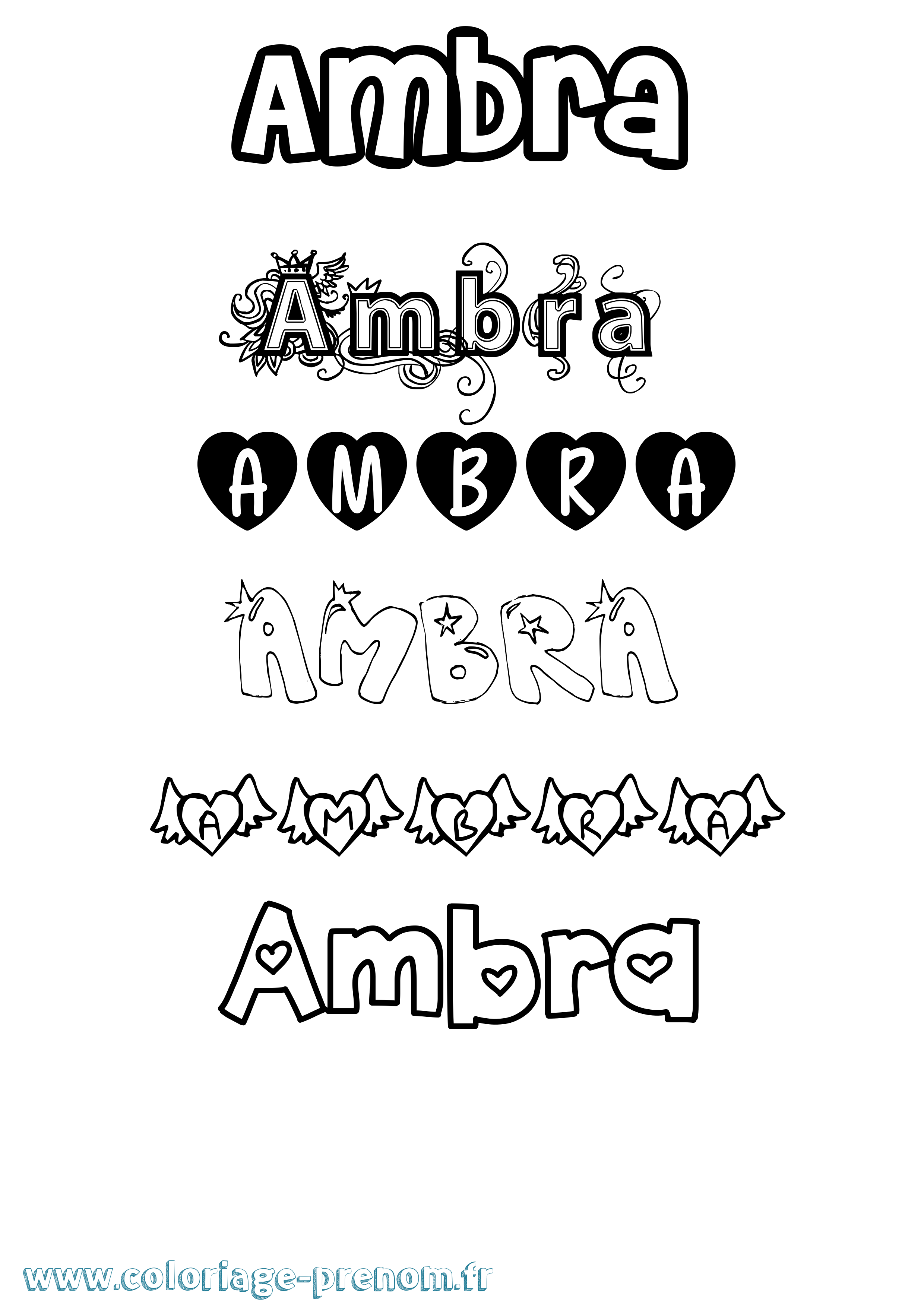 Coloriage prénom Ambra Girly