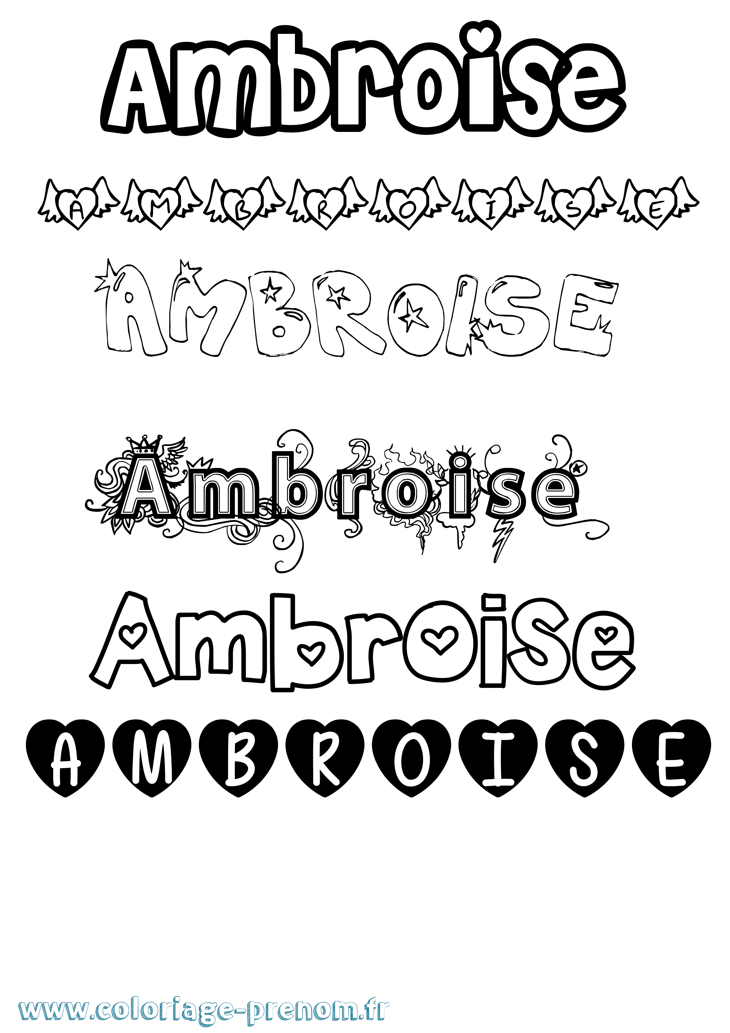 Coloriage prénom Ambroise Girly