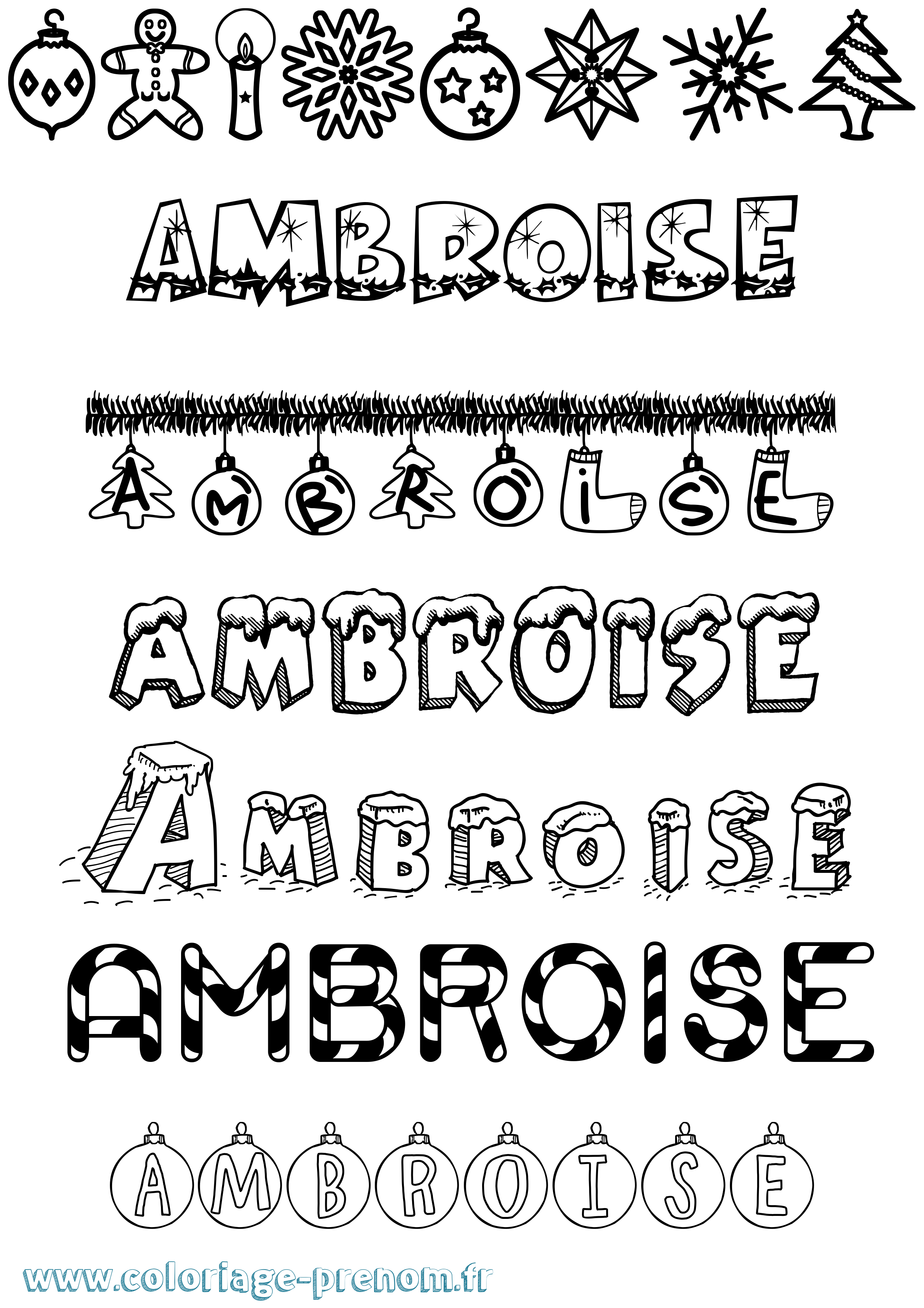 Coloriage Ambroise Noël Coloriage prénom Ambroise Noël