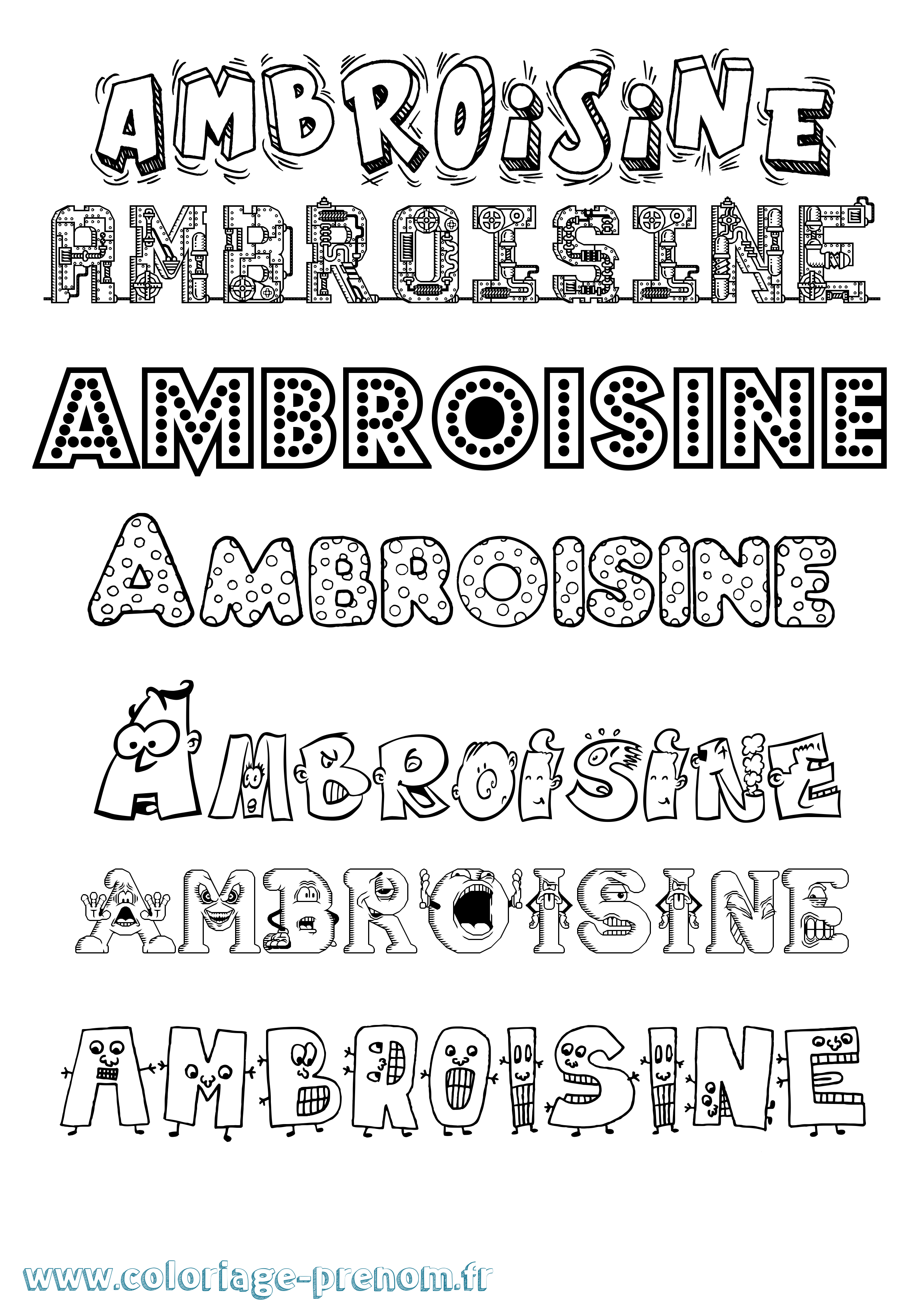 Coloriage prénom Ambroisine Fun