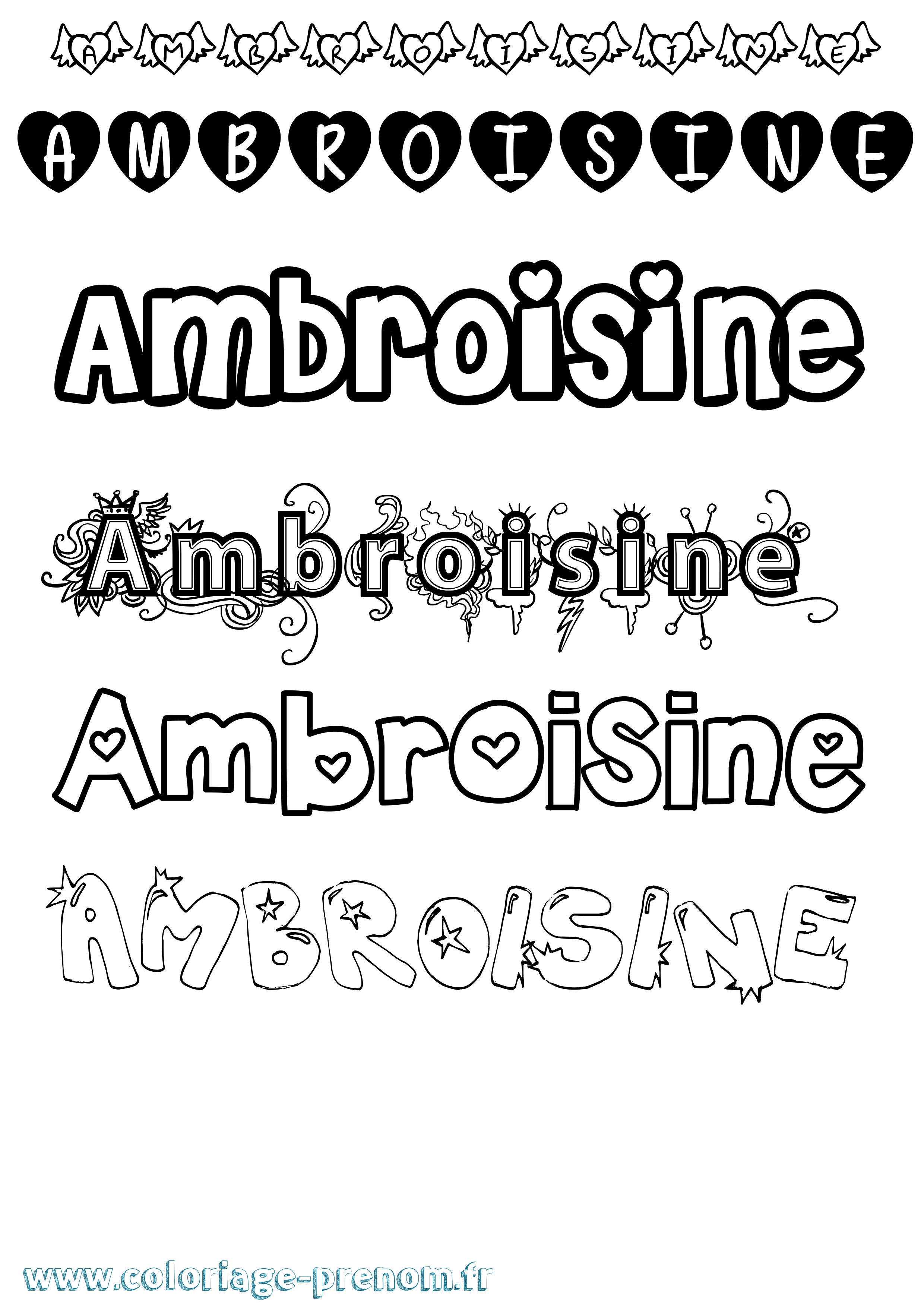 Coloriage prénom Ambroisine Girly