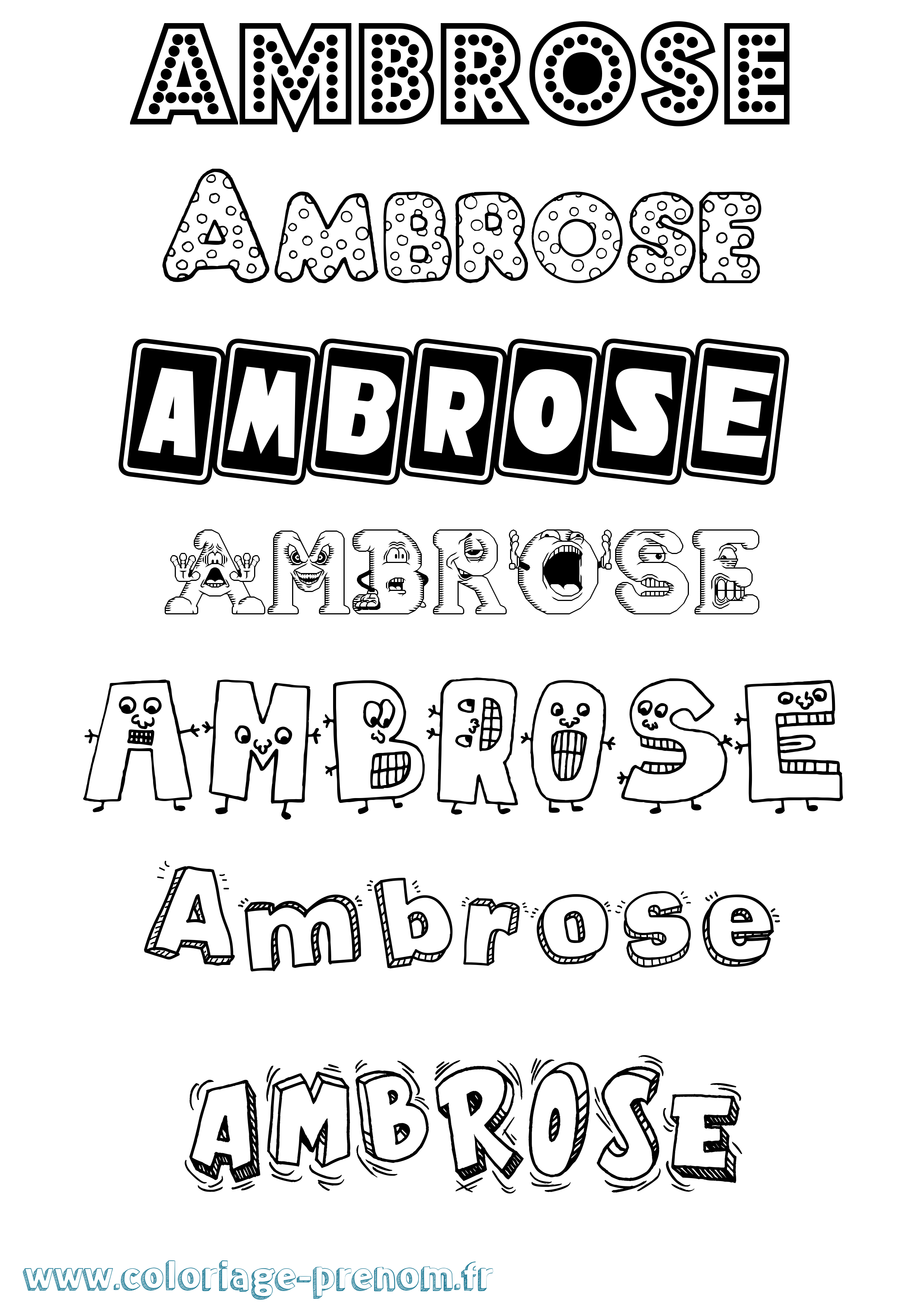Coloriage prénom Ambrose Fun