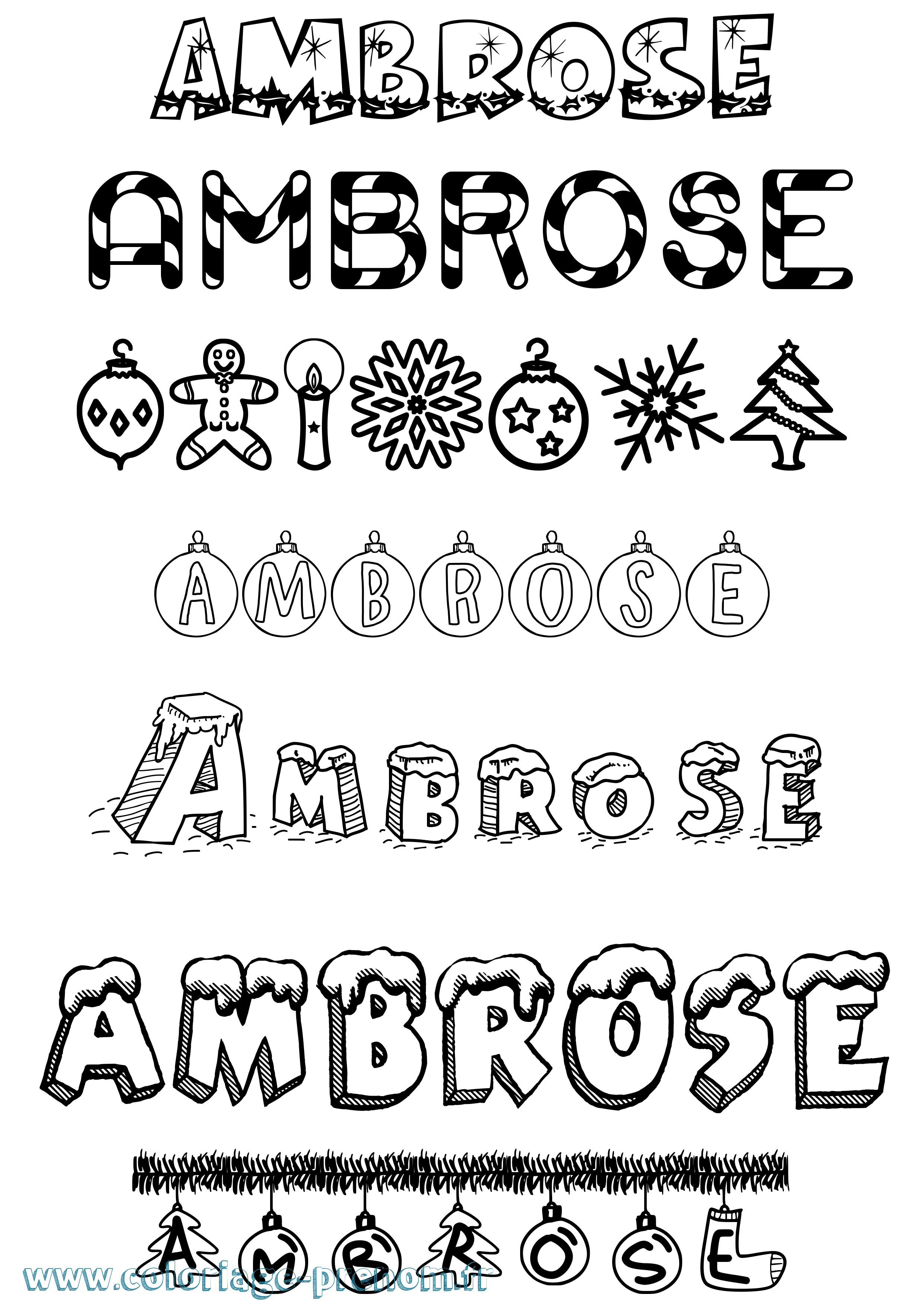 Coloriage prénom Ambrose Noël