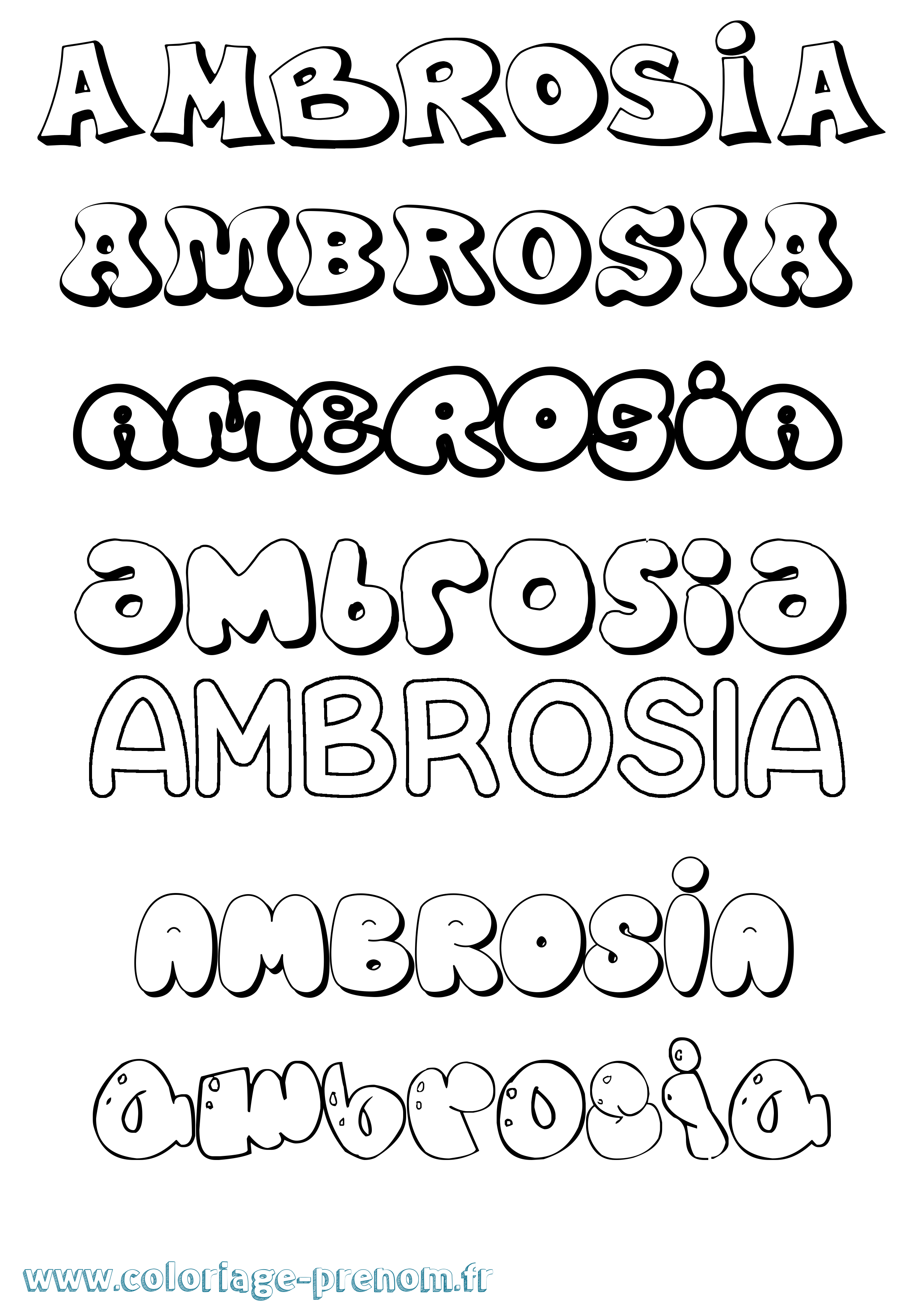 Coloriage prénom Ambrosia Bubble