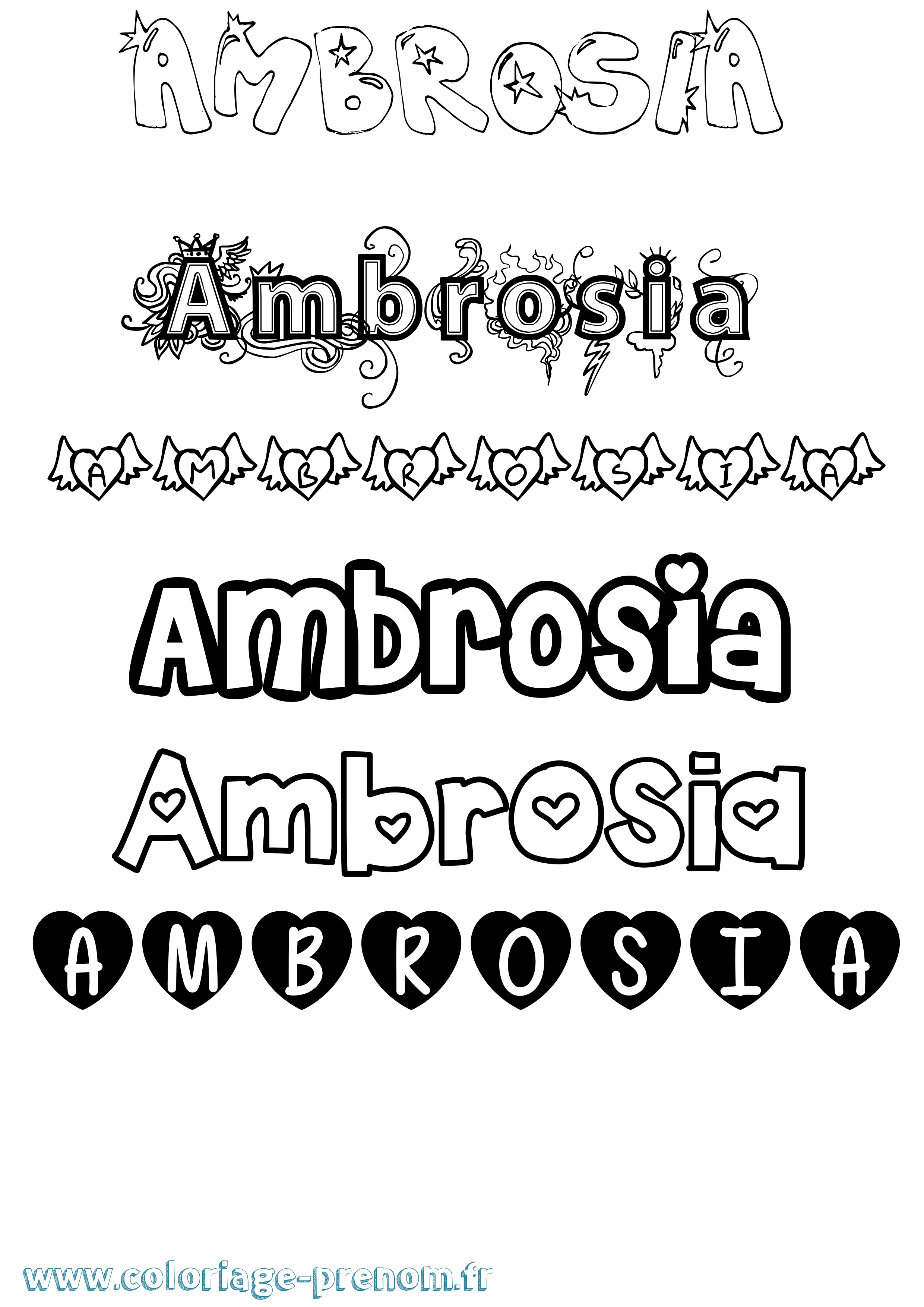 Coloriage Ambrosia Girly Coloriage prénom Ambrosia Girly