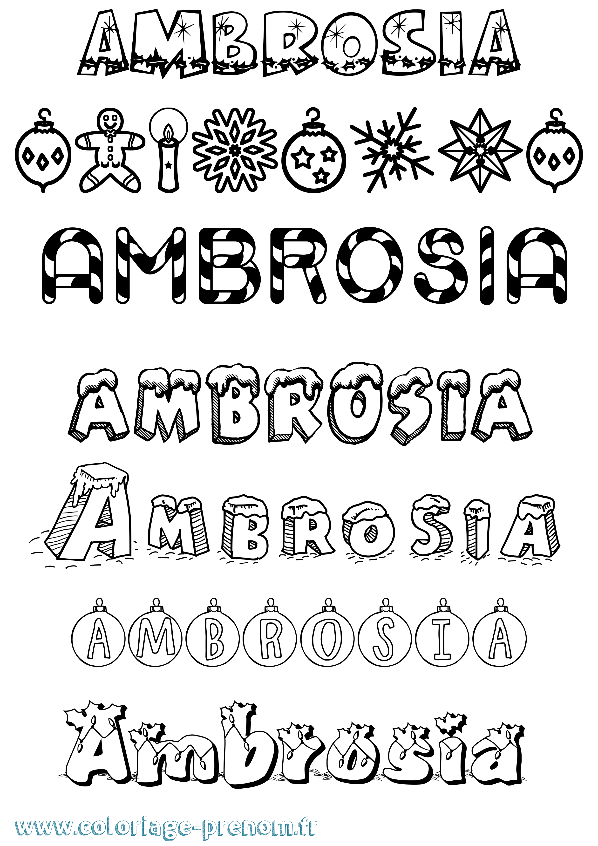 Coloriage Ambrosia Noël Coloriage prénom Ambrosia Noël