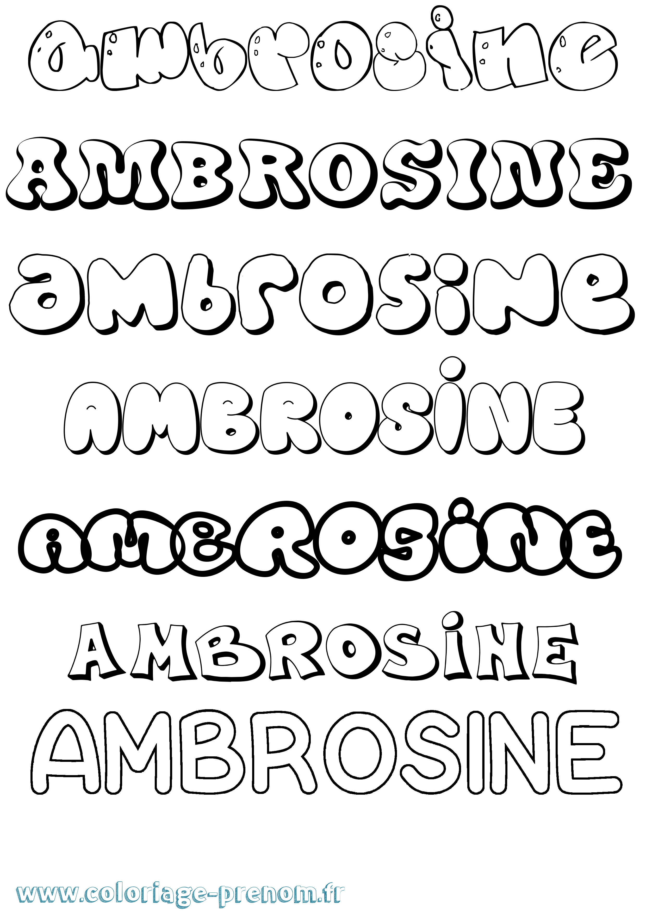 Coloriage prénom Ambrosine Bubble