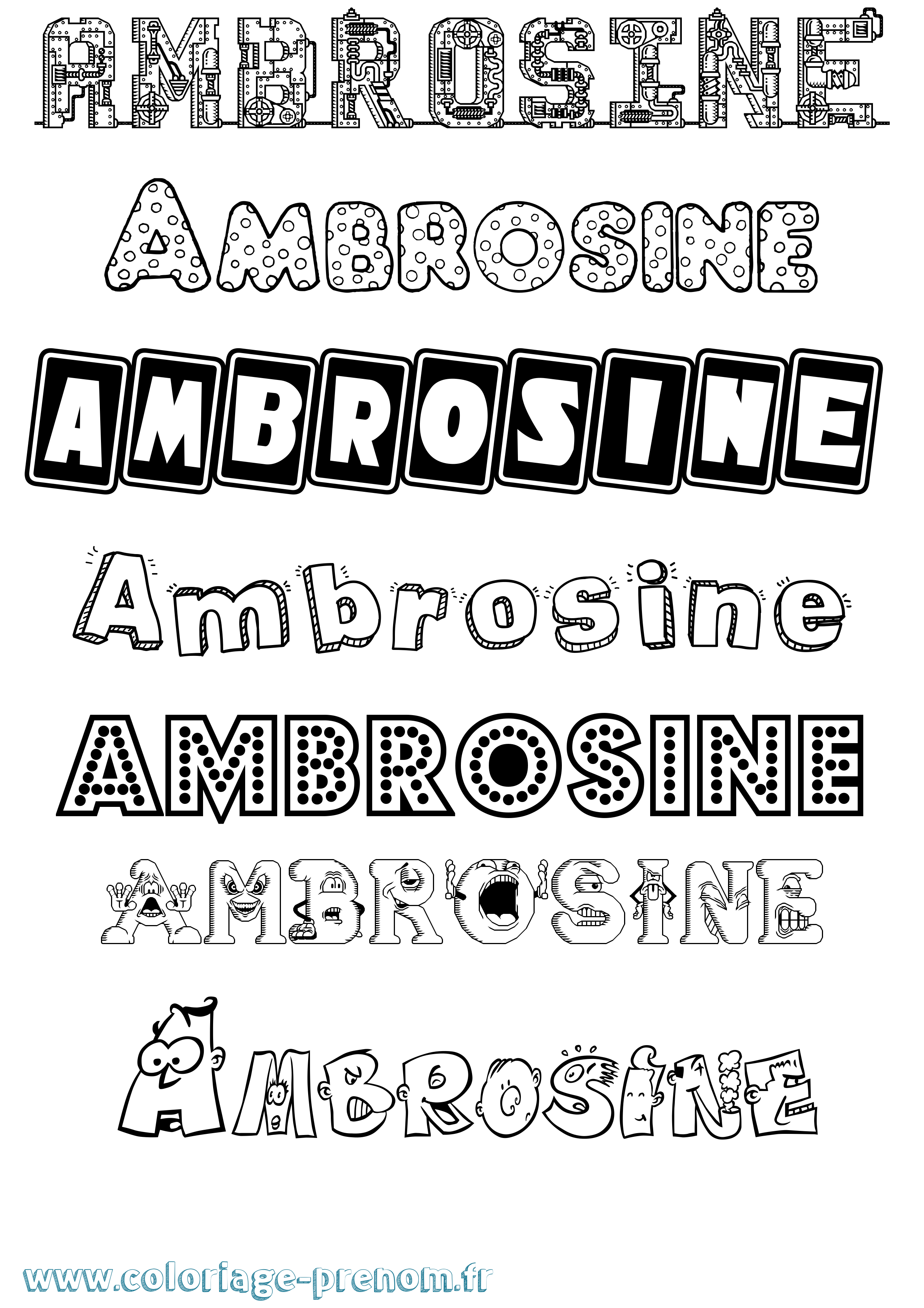 Coloriage prénom Ambrosine Fun