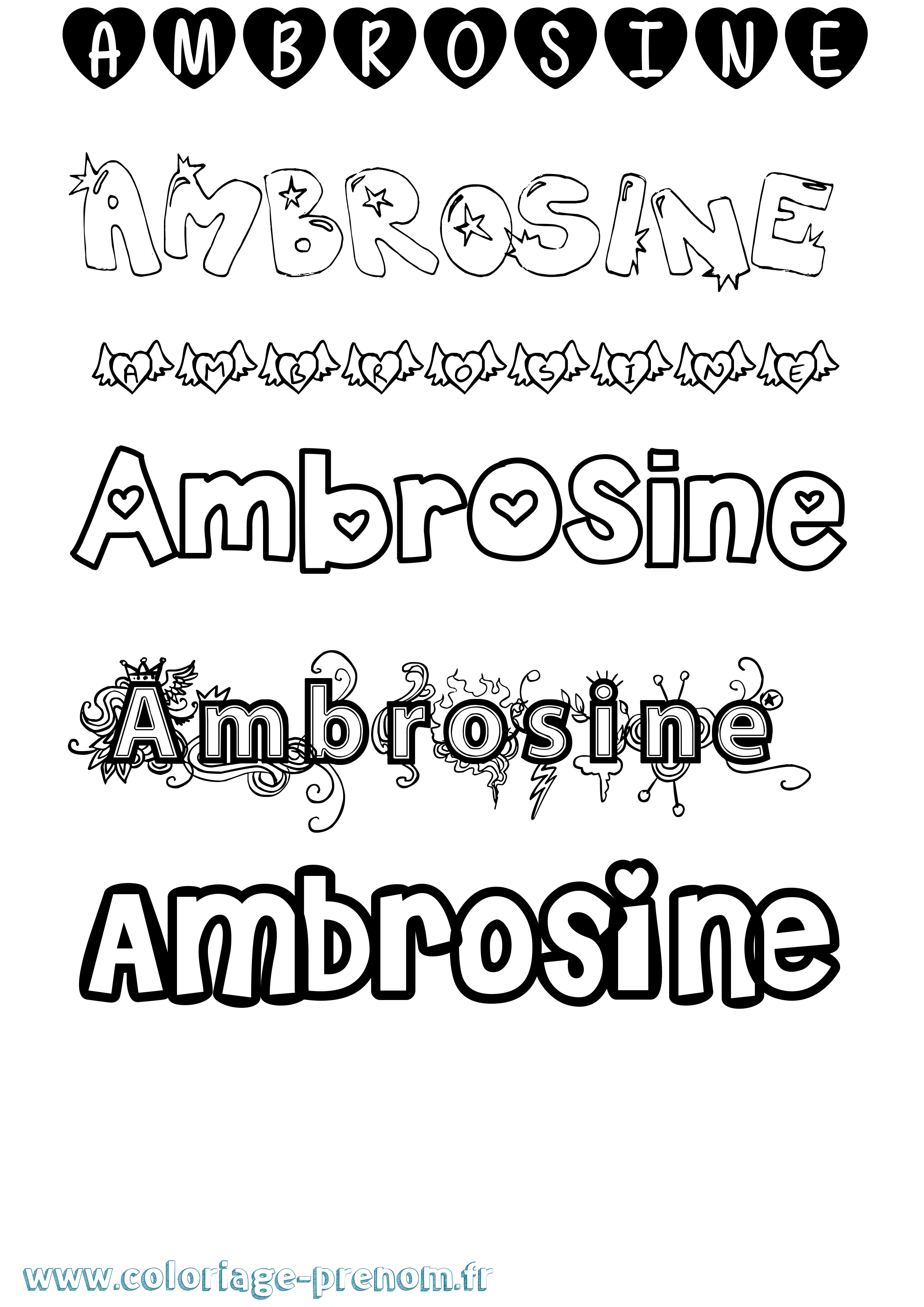 Coloriage prénom Ambrosine Girly