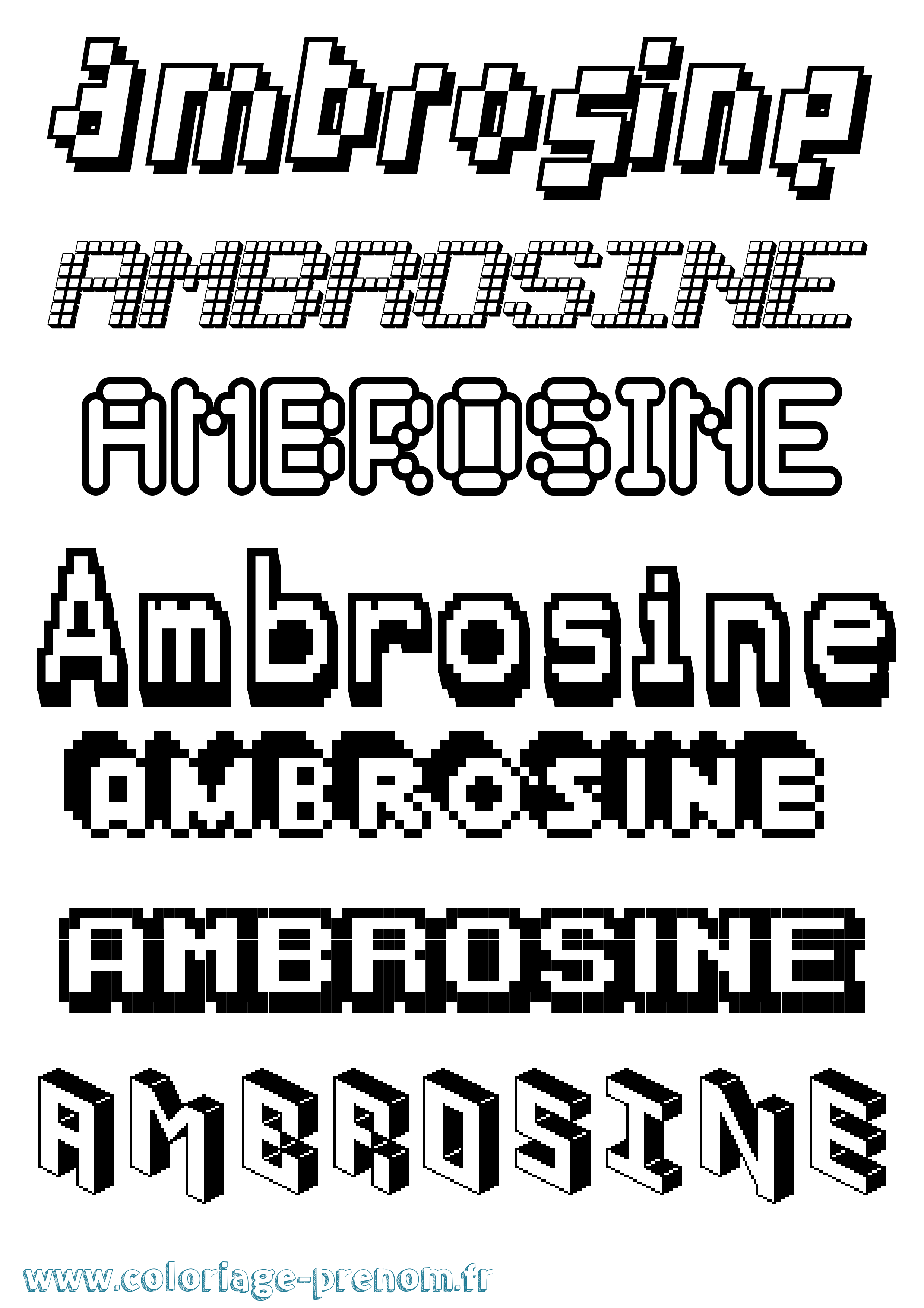 Coloriage prénom Ambrosine Pixel