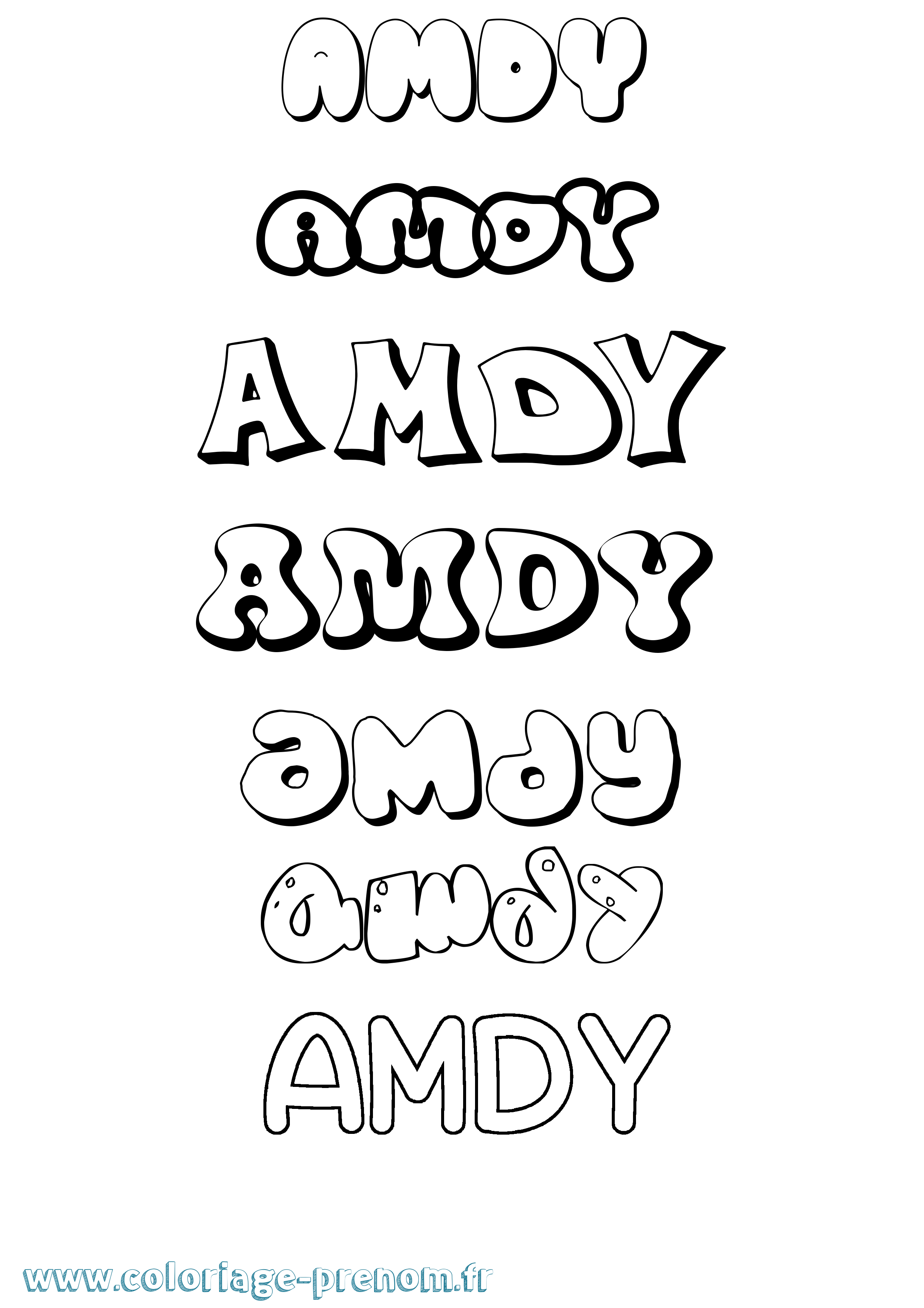 Coloriage prénom Amdy Bubble