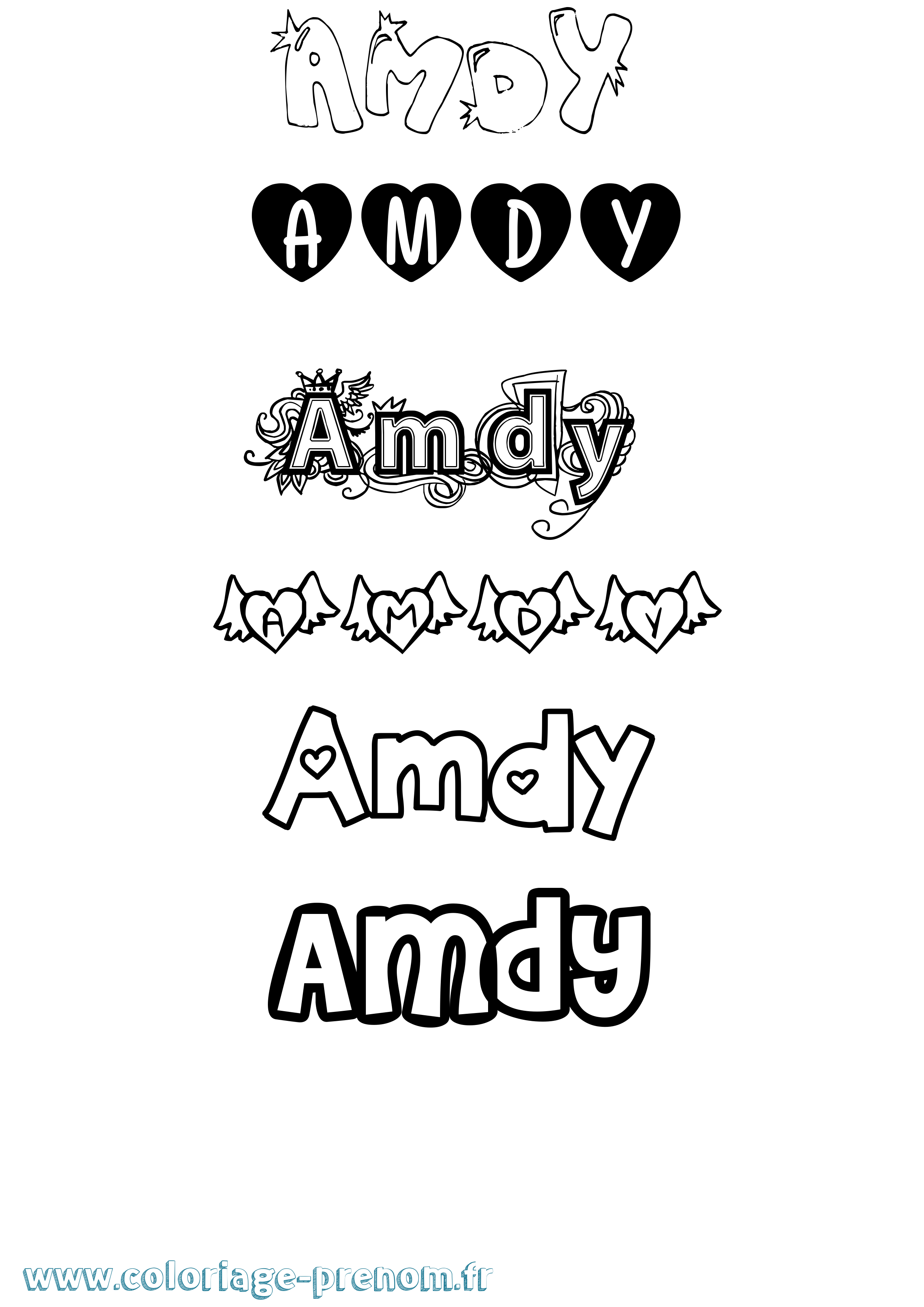 Coloriage prénom Amdy Girly