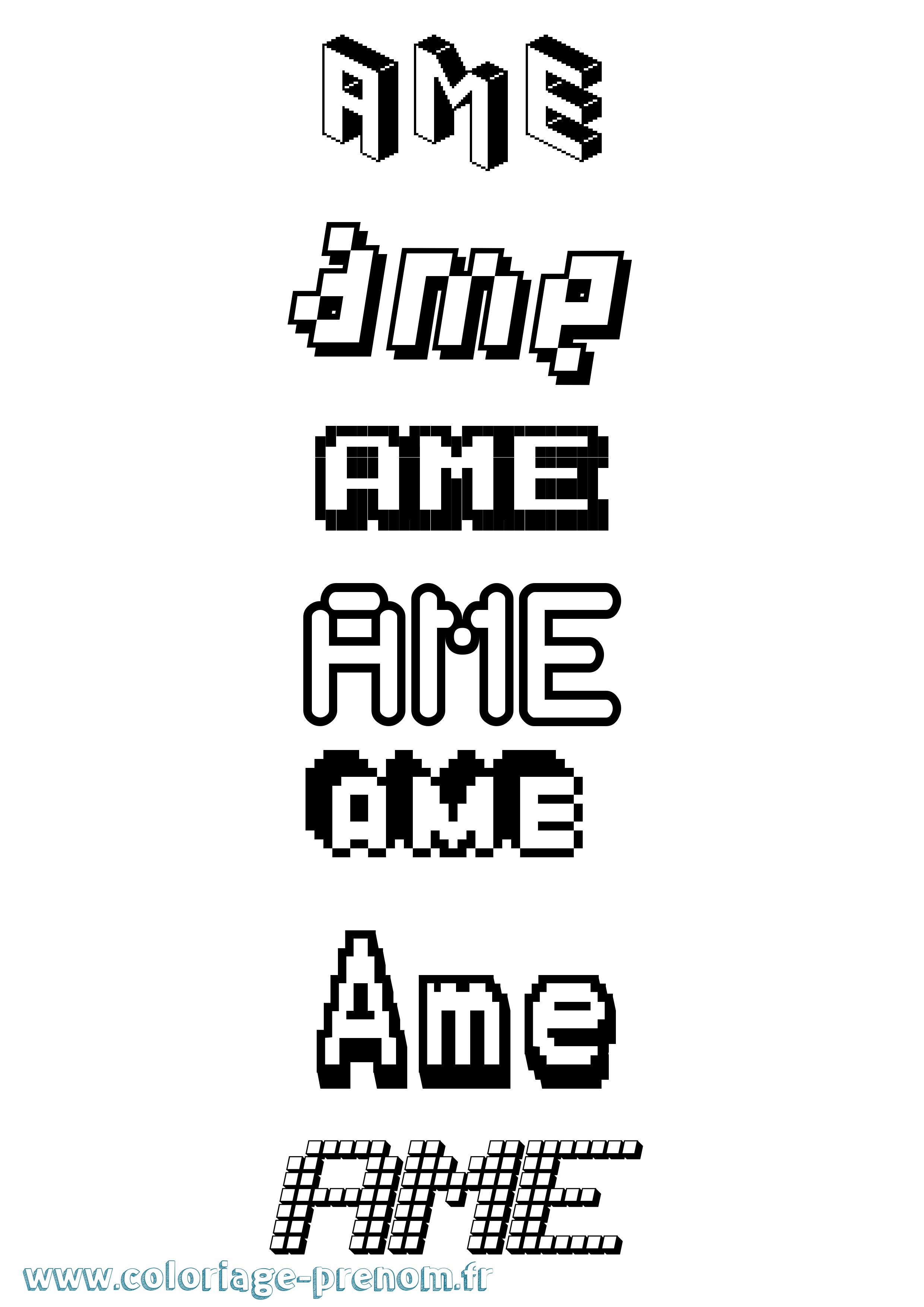 Coloriage prénom Ame Pixel