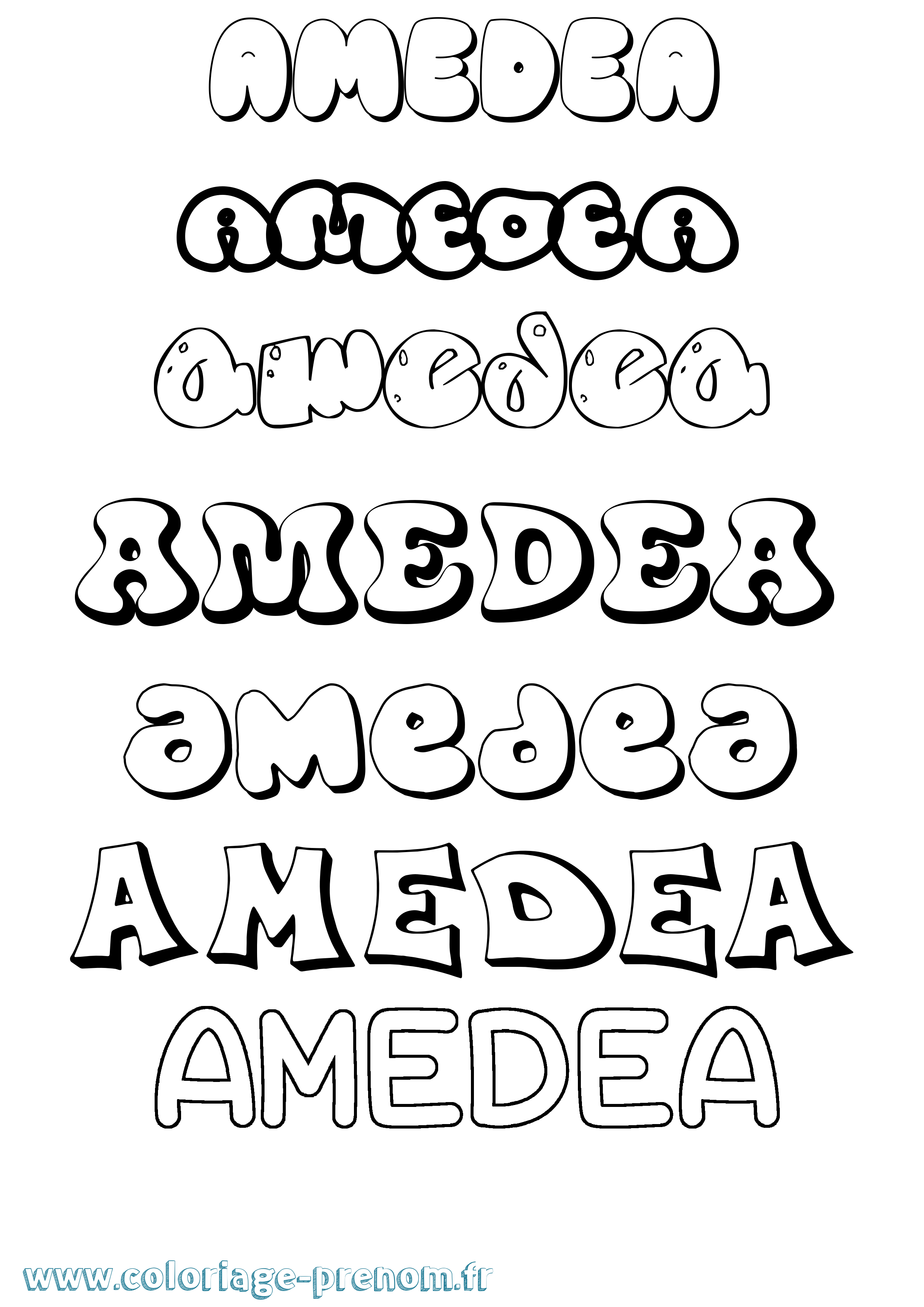 Coloriage prénom Amedea Bubble