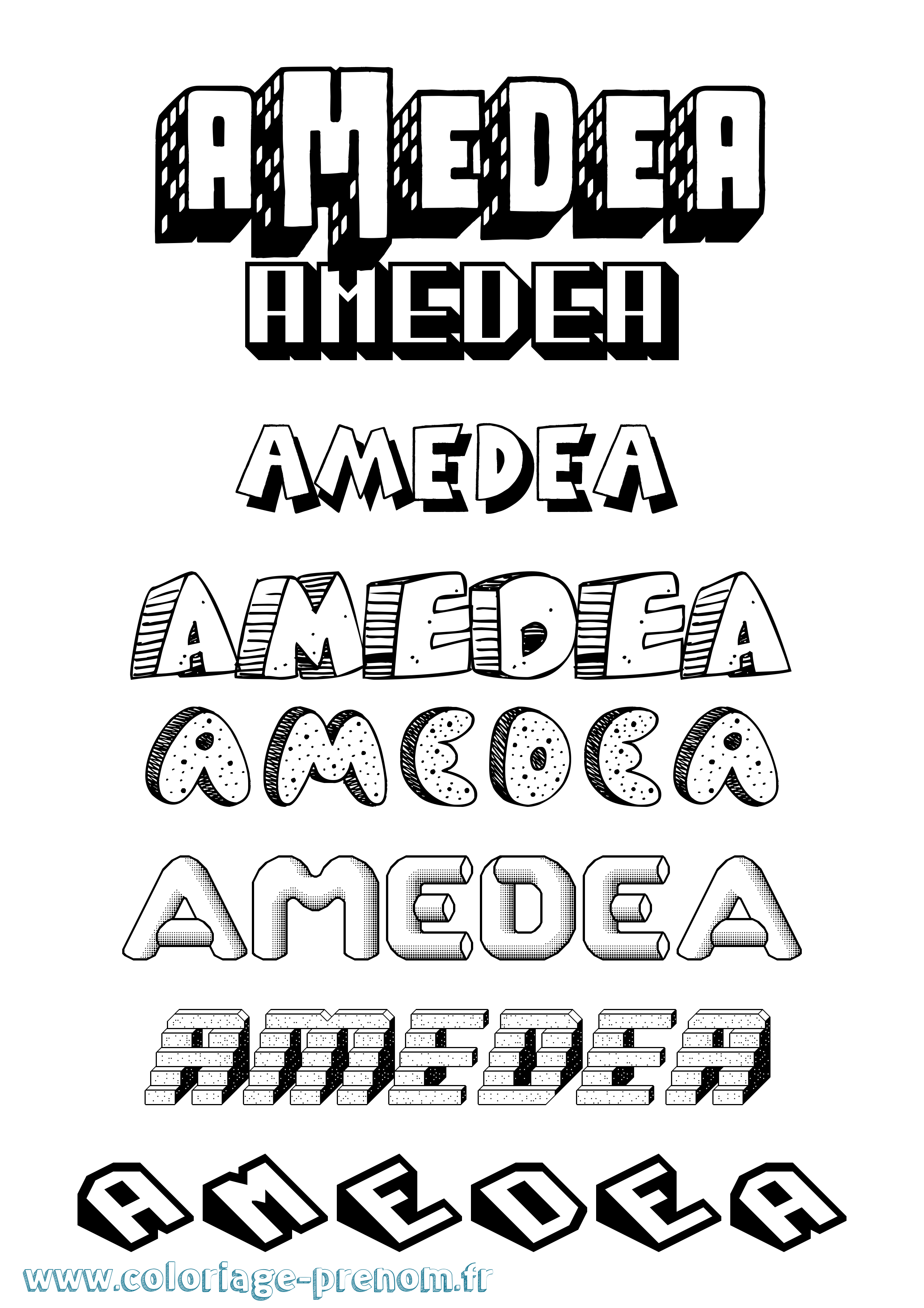 Coloriage prénom Amedea Effet 3D
