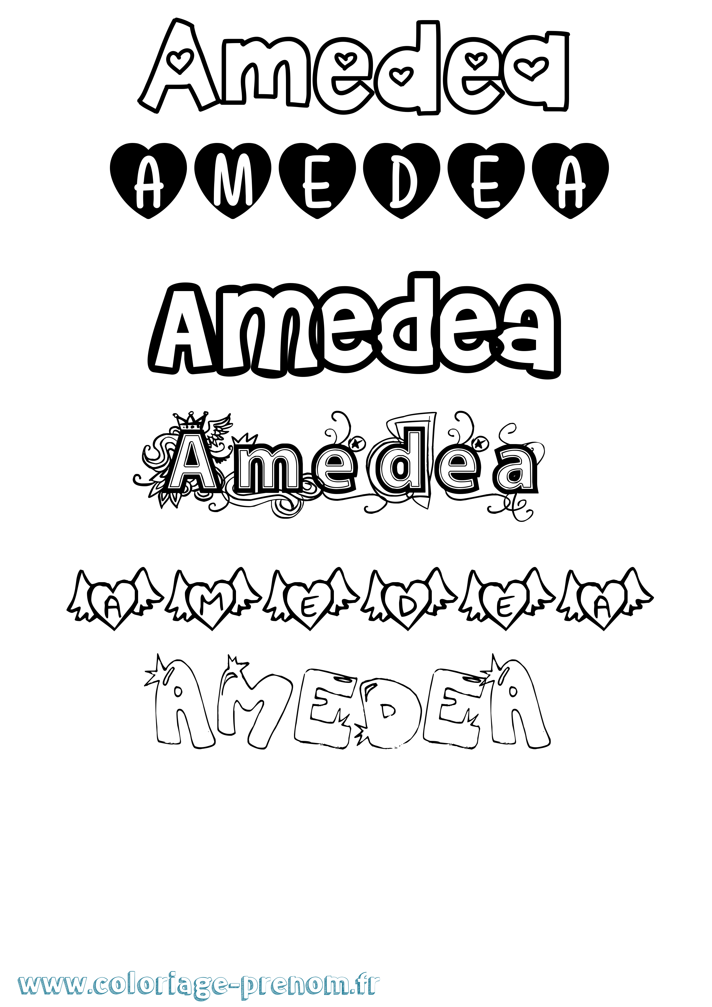 Coloriage prénom Amedea Girly