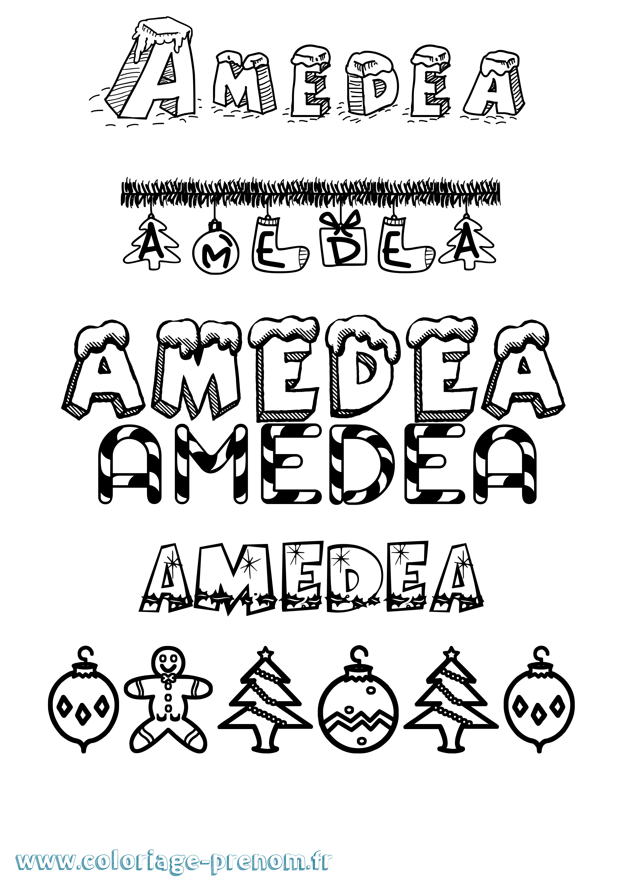 Coloriage prénom Amedea Noël