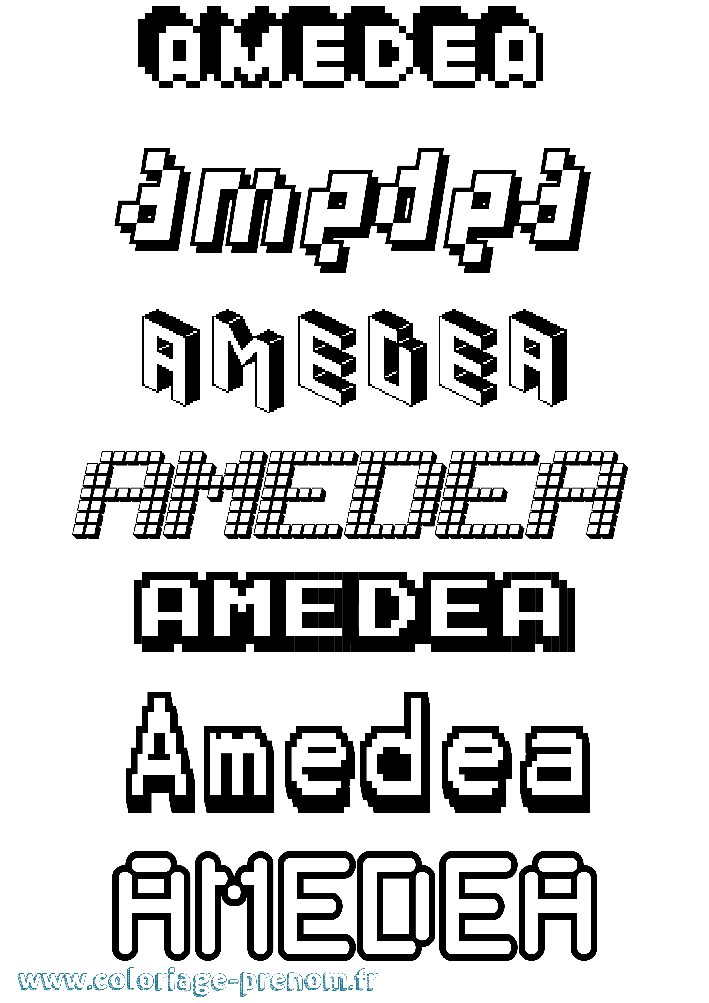 Coloriage prénom Amedea Pixel