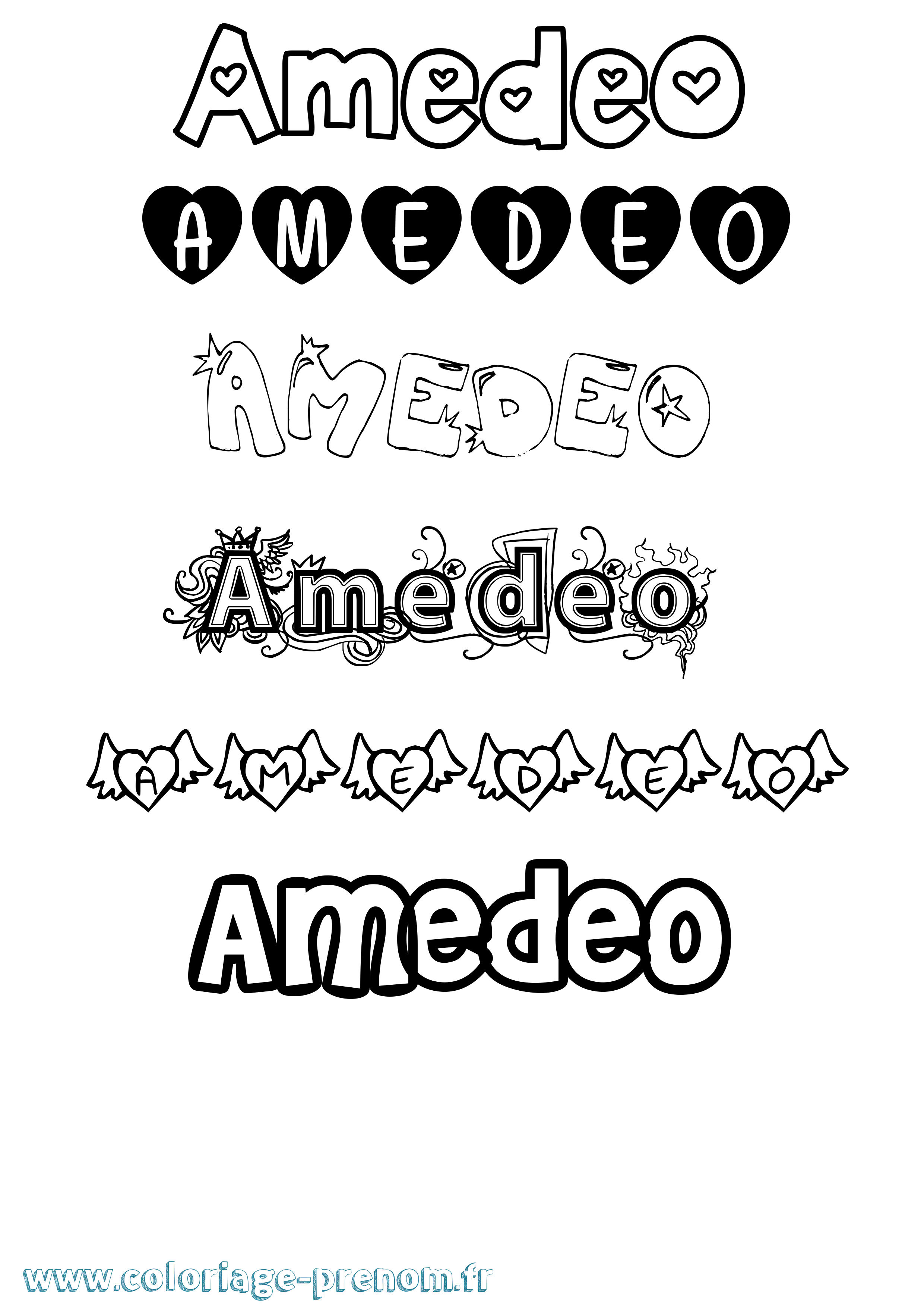 Coloriage prénom Amedeo Girly