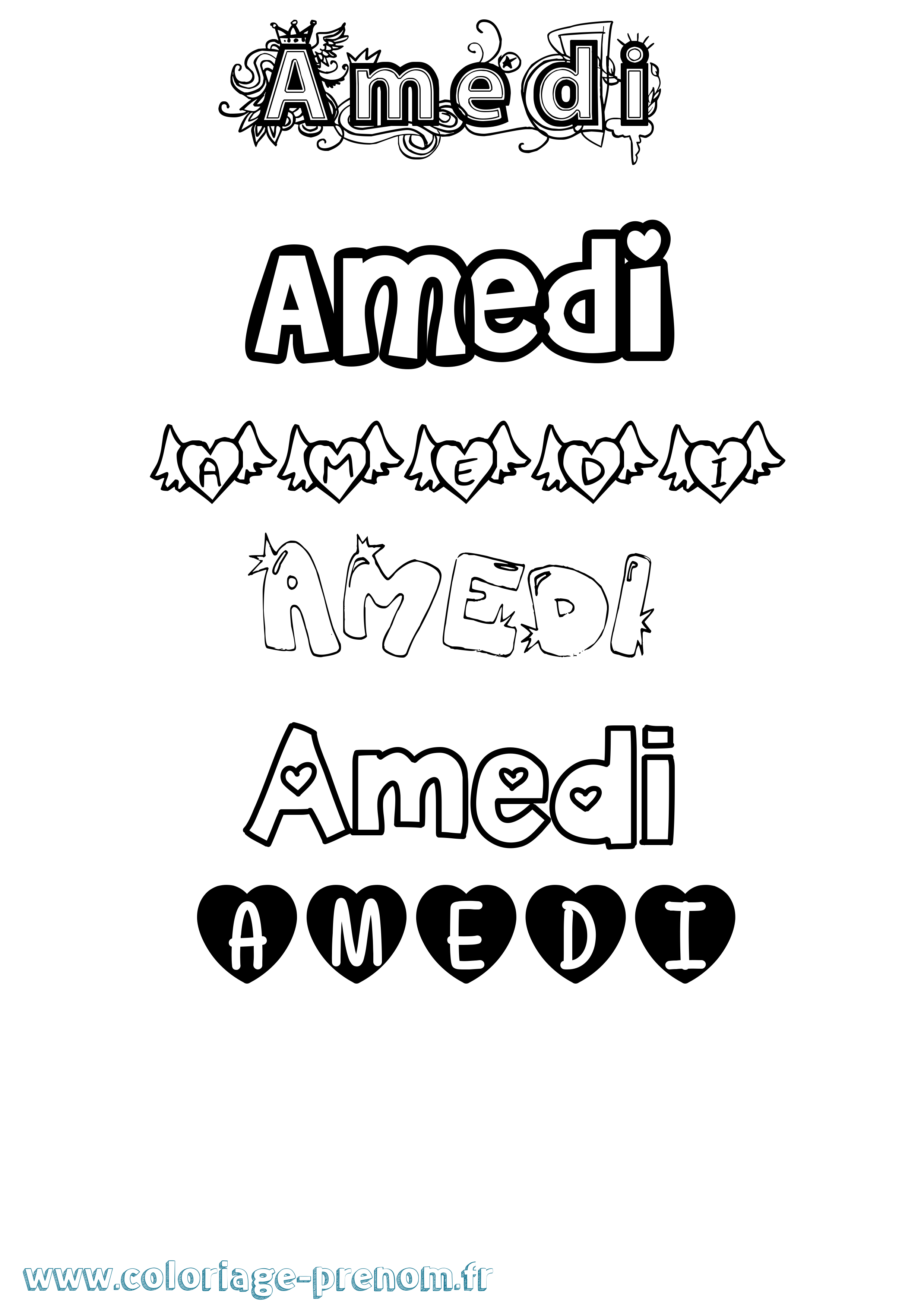 Coloriage prénom Amedi Girly