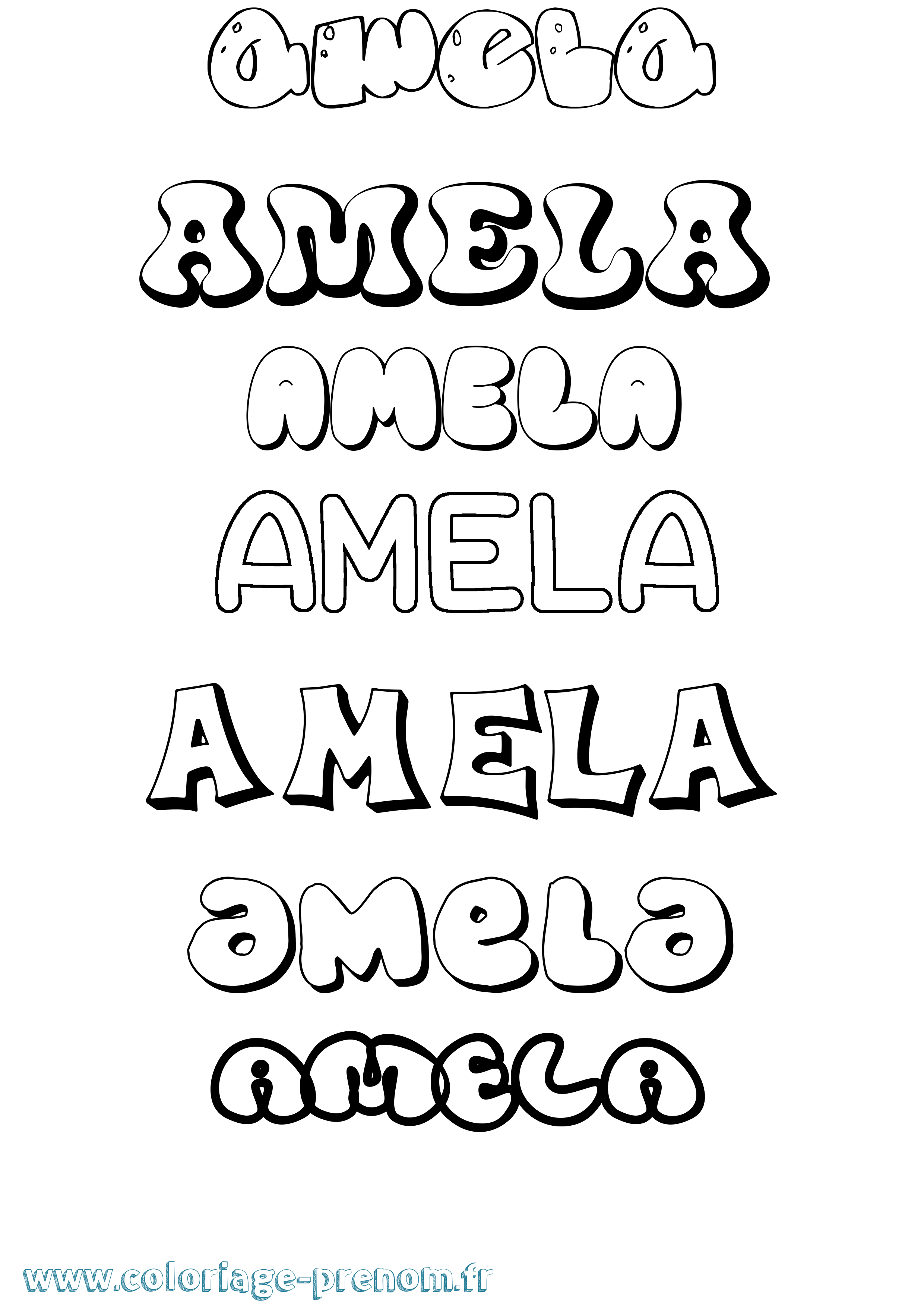 Coloriage prénom Amela Bubble