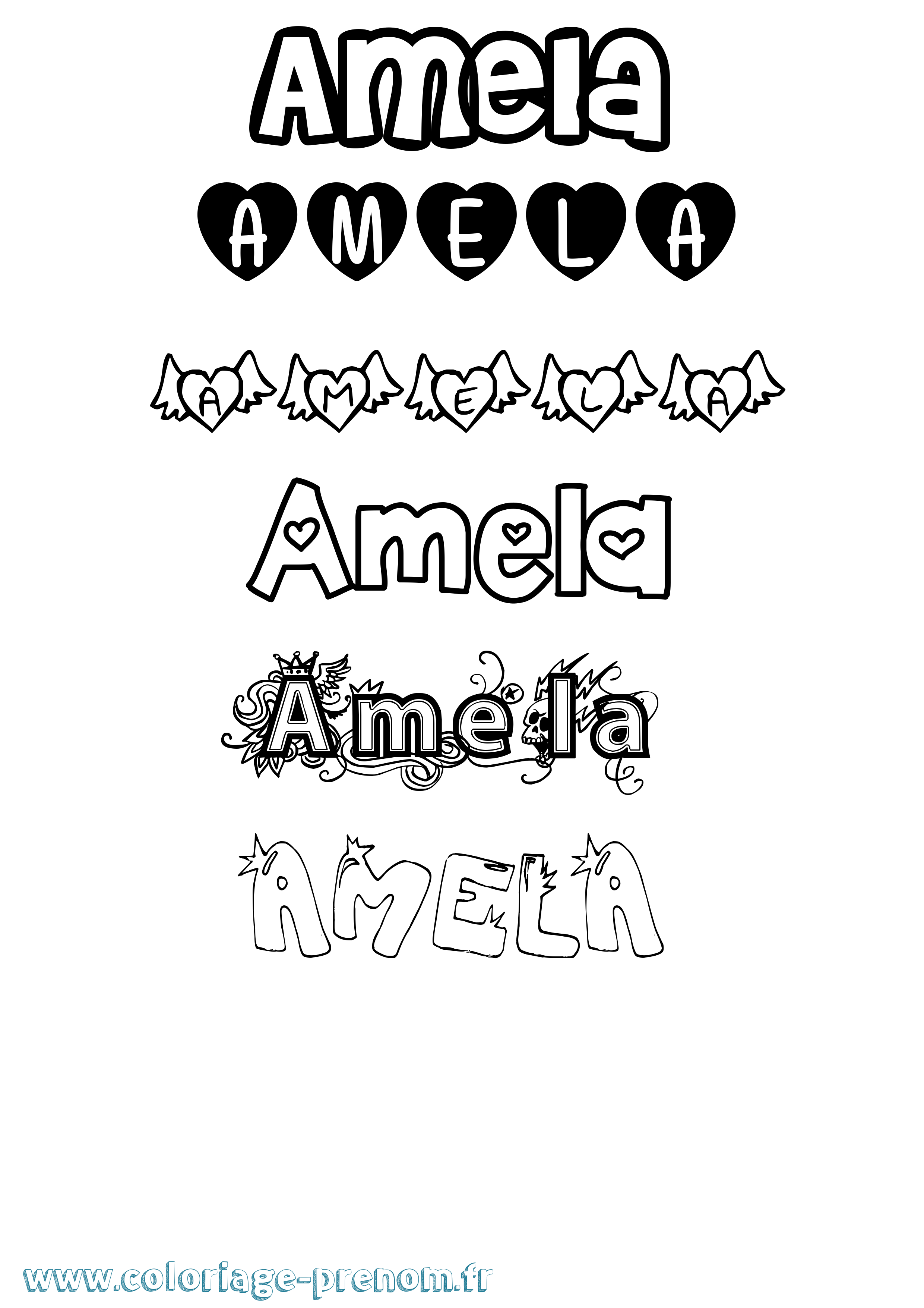 Coloriage prénom Amela Girly