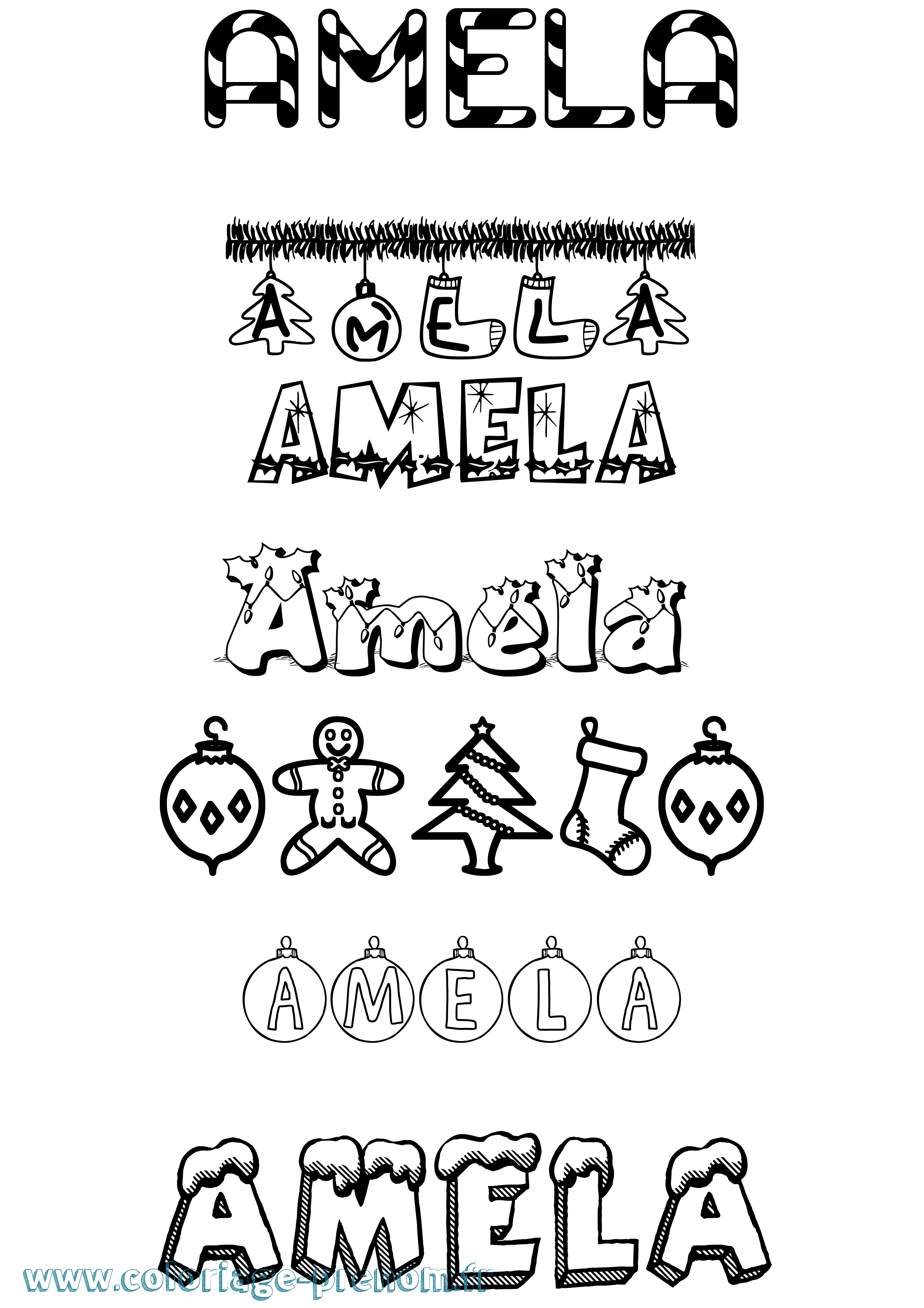 Coloriage prénom Amela Noël