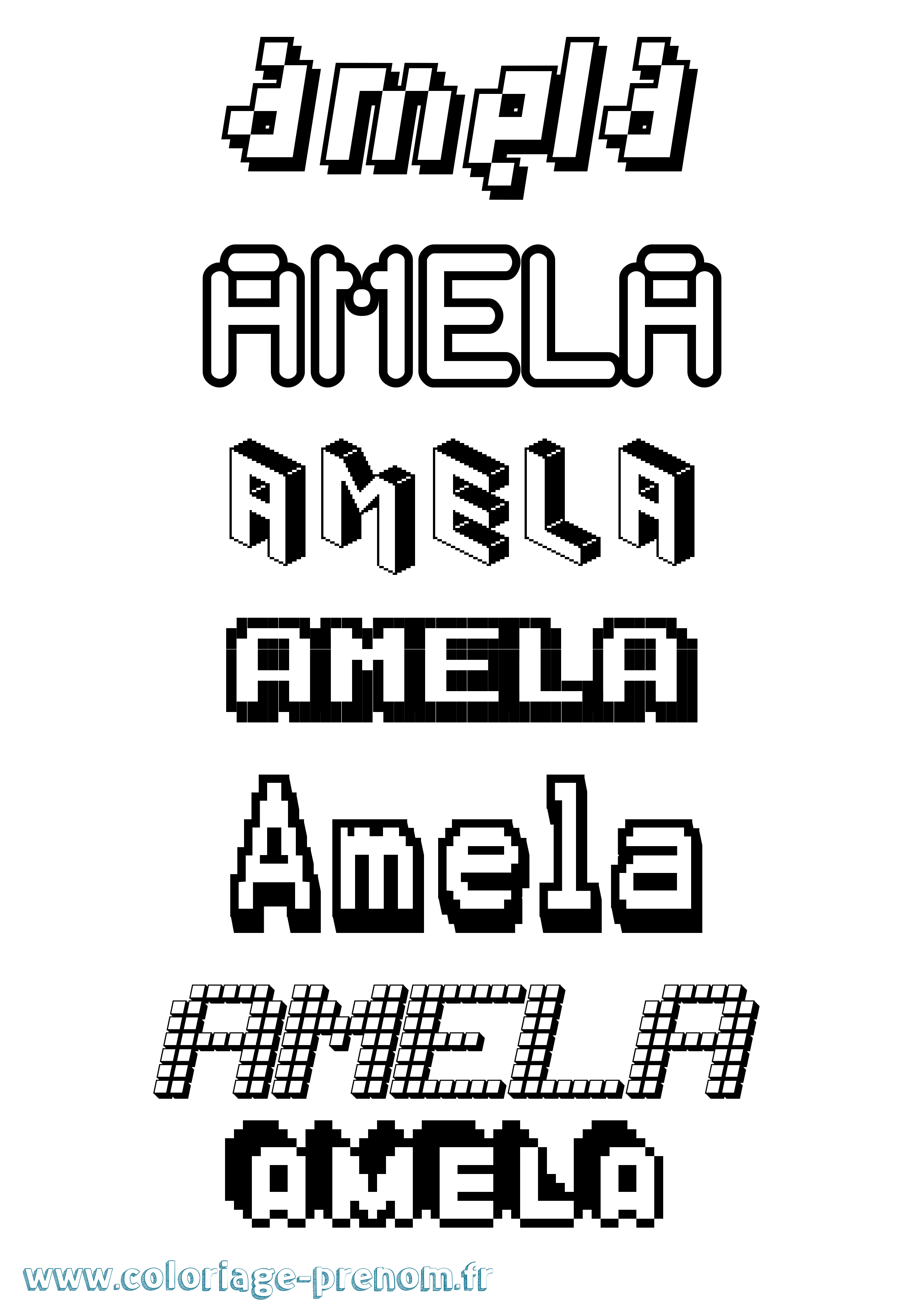 Coloriage prénom Amela Pixel
