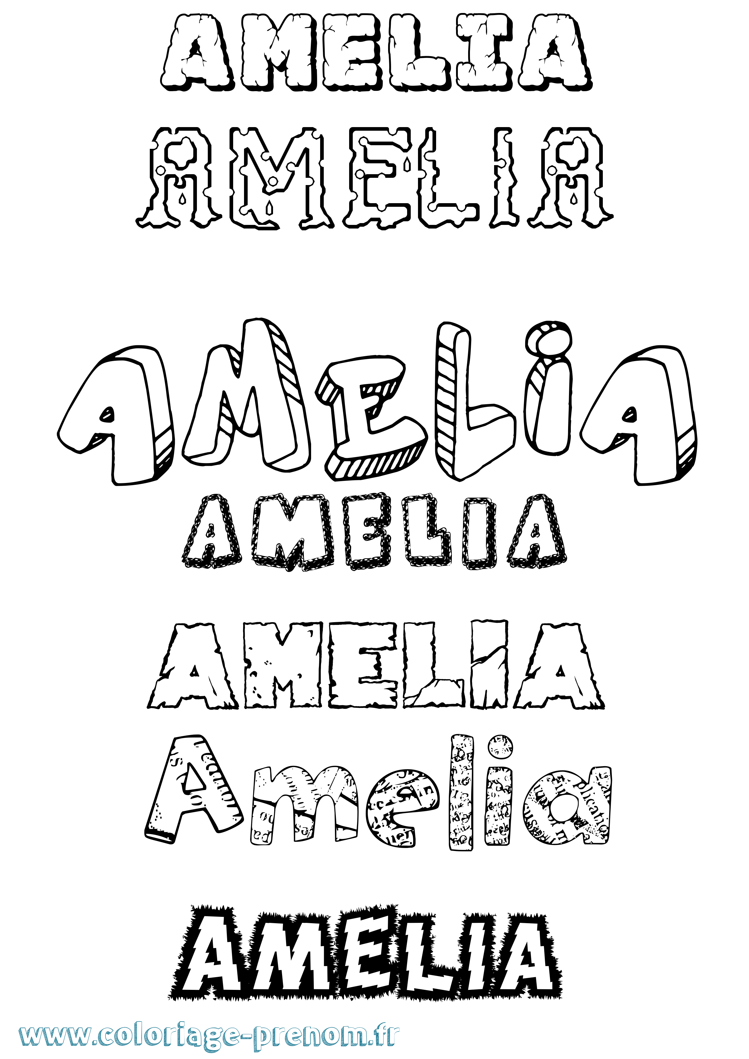 Coloriage prénom Amelia Destructuré
