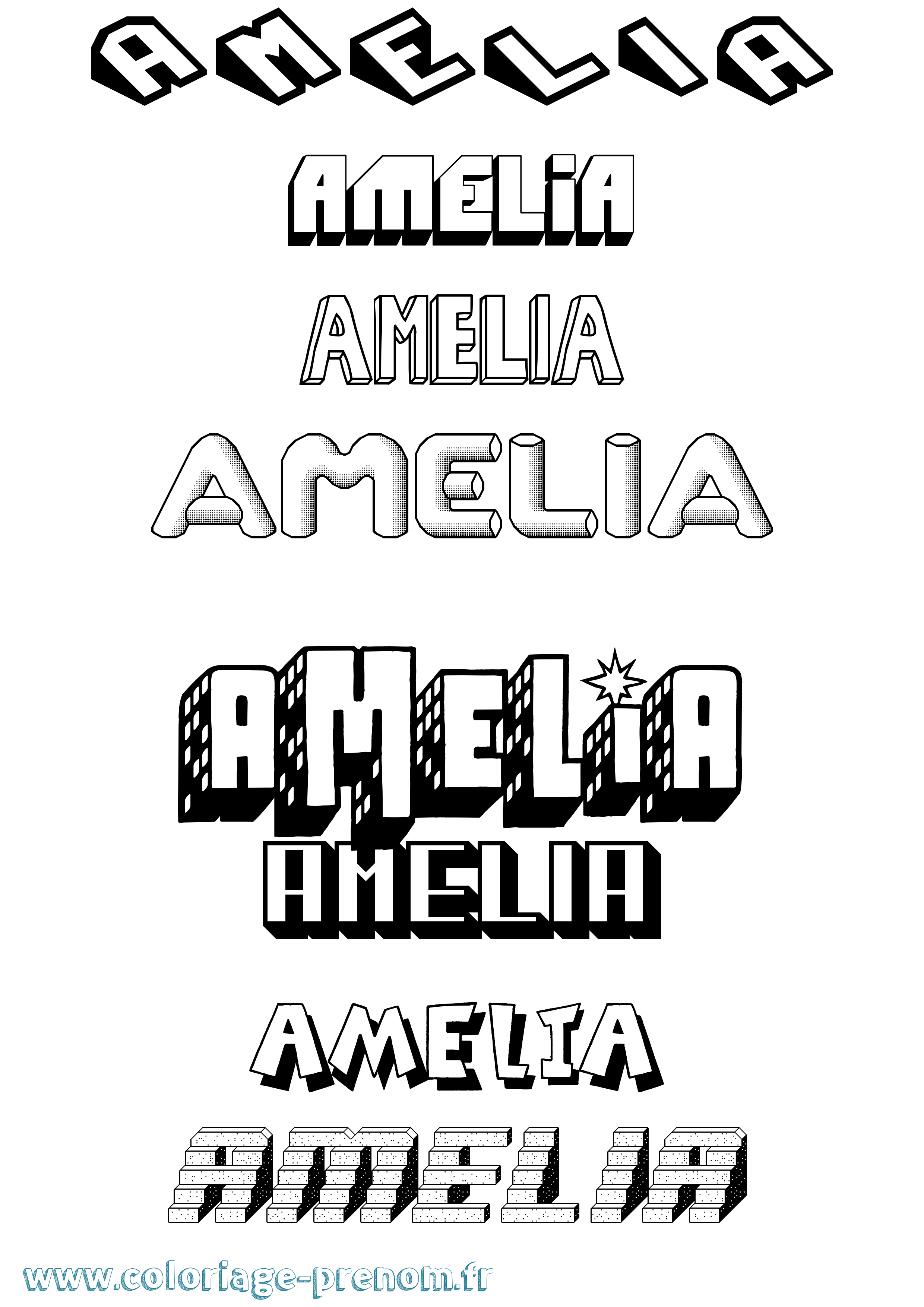 Coloriage prénom Amelia Effet 3D