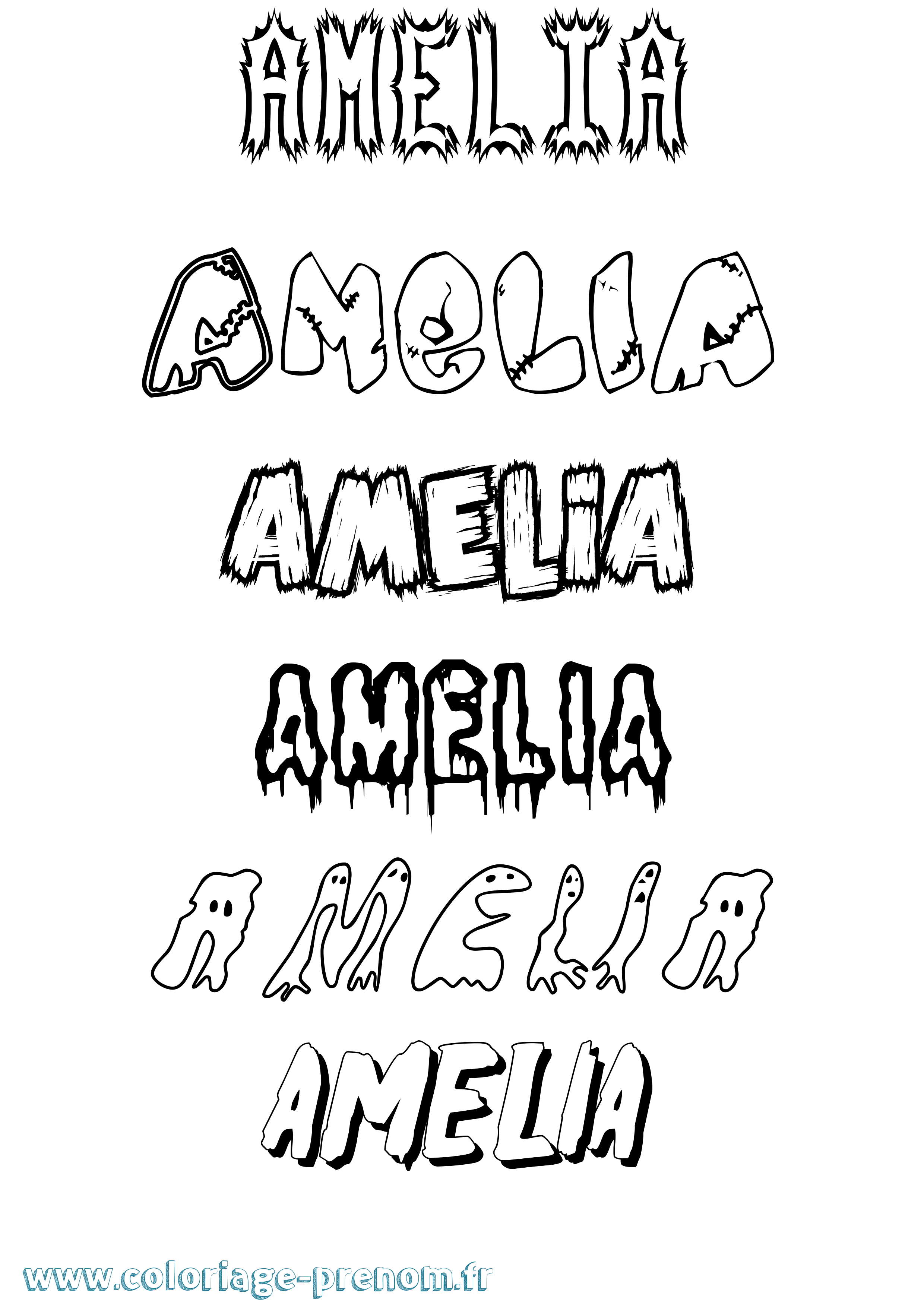 Coloriage prénom Amelia Frisson