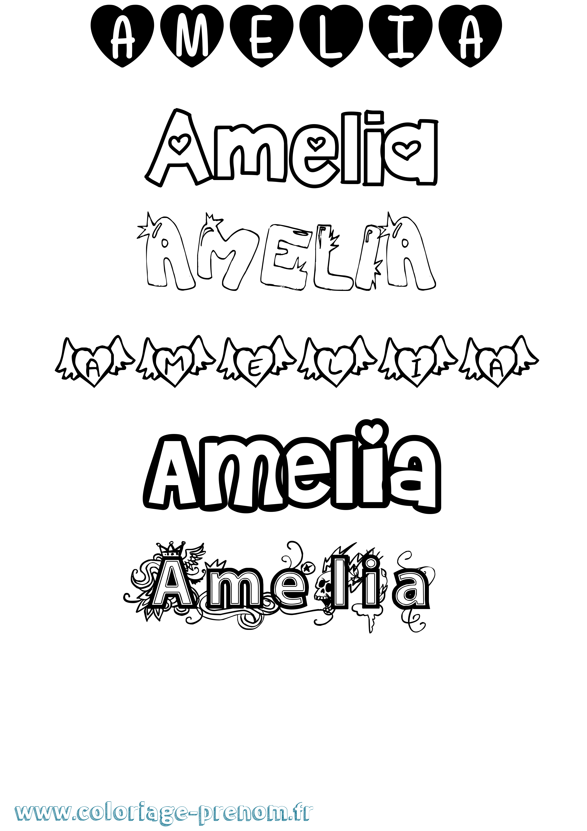 Coloriage prénom Amelia Girly