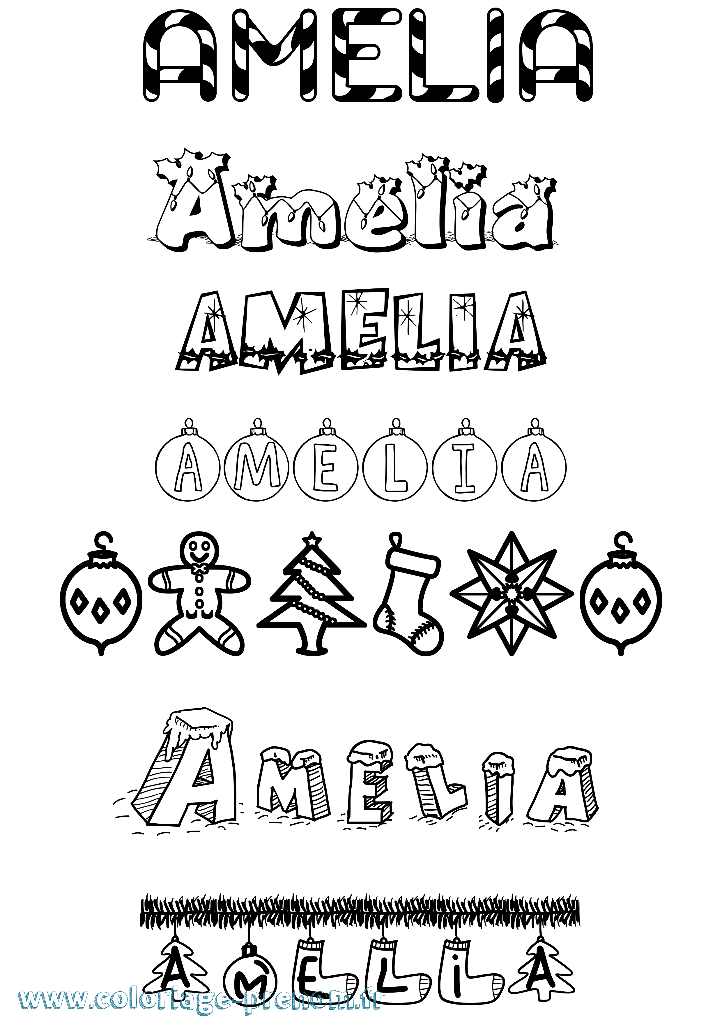 Coloriage prénom Amelia Noël