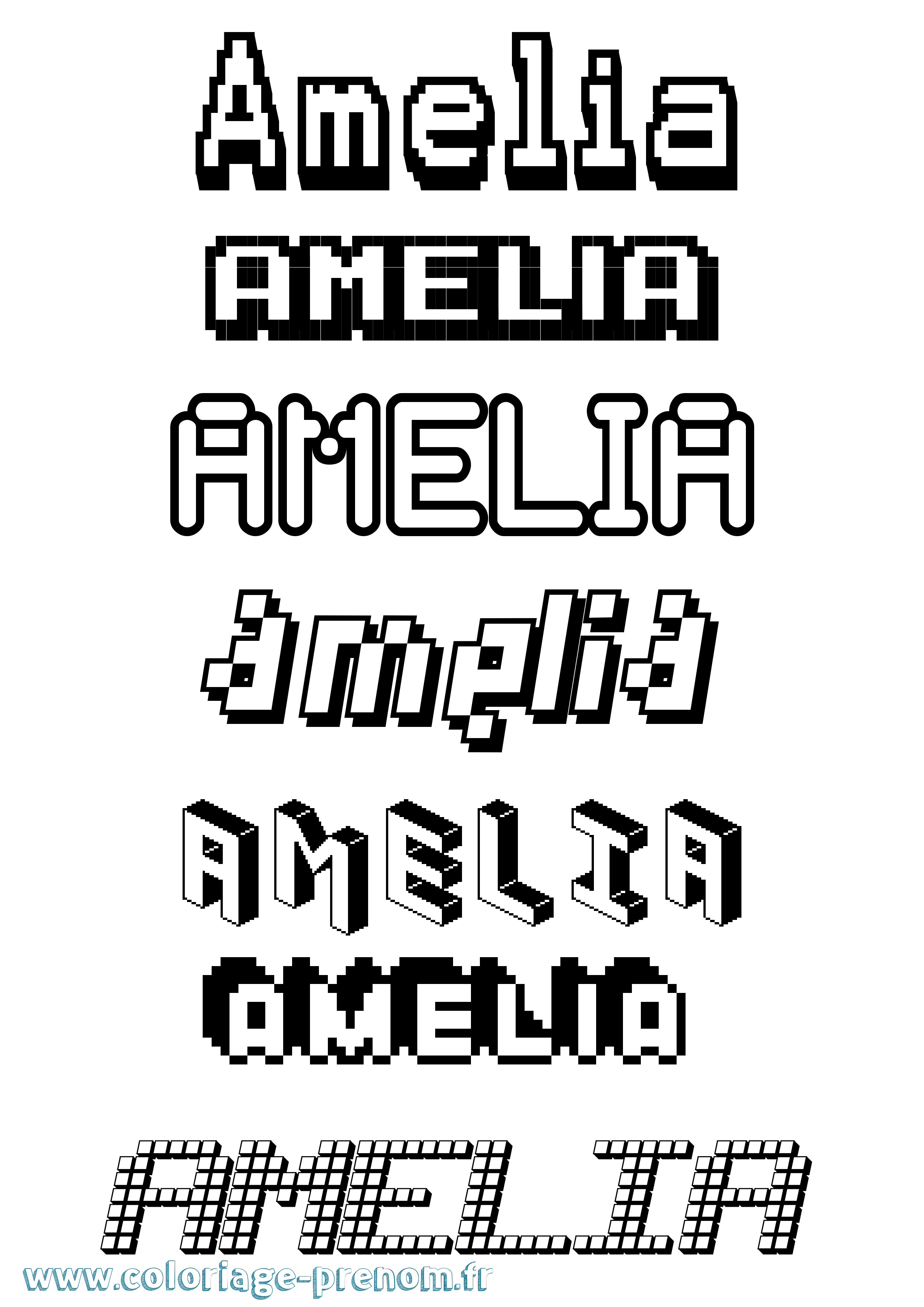 Coloriage prénom Amelia Pixel