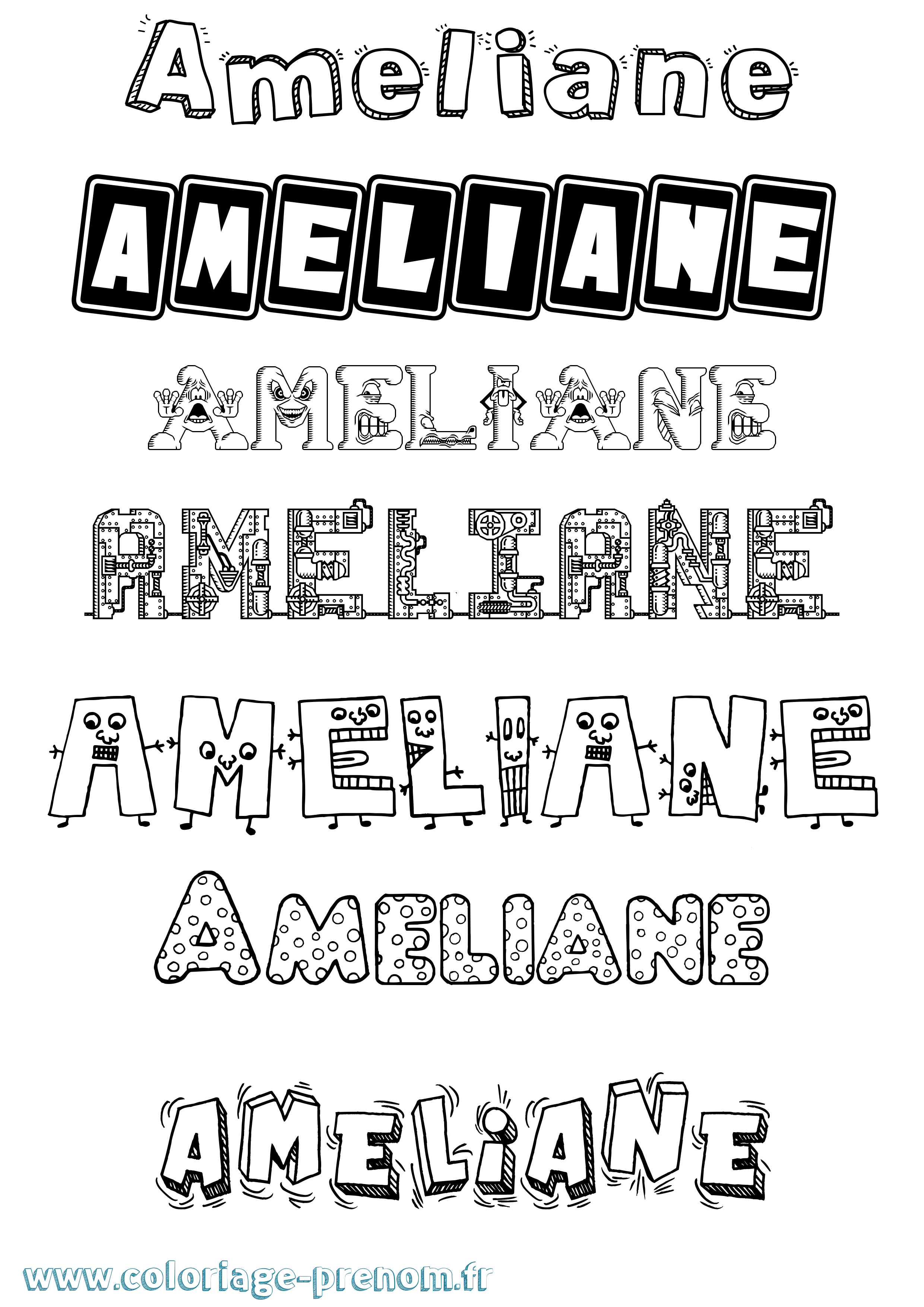 Coloriage prénom Ameliane Fun