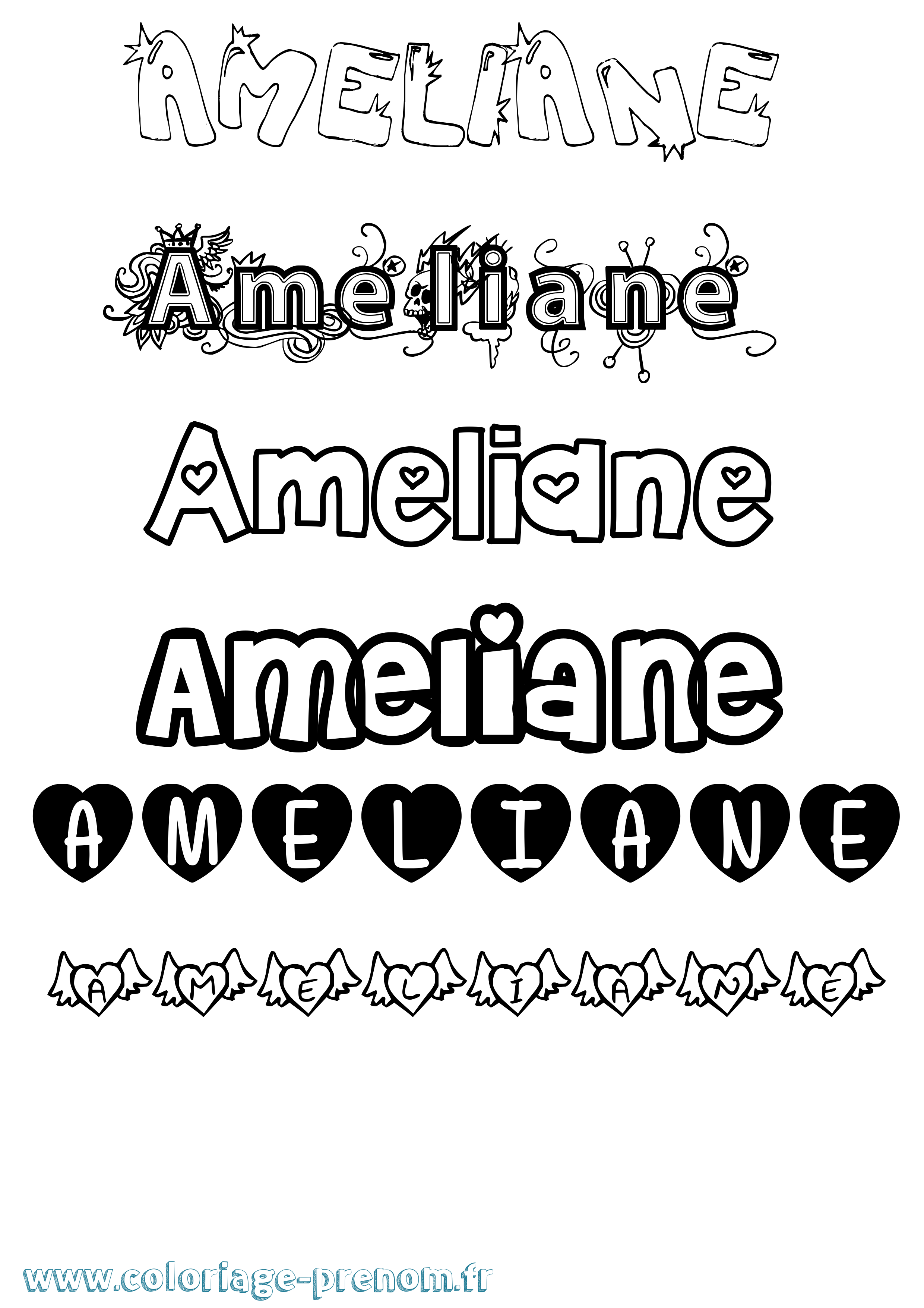 Coloriage prénom Ameliane Girly
