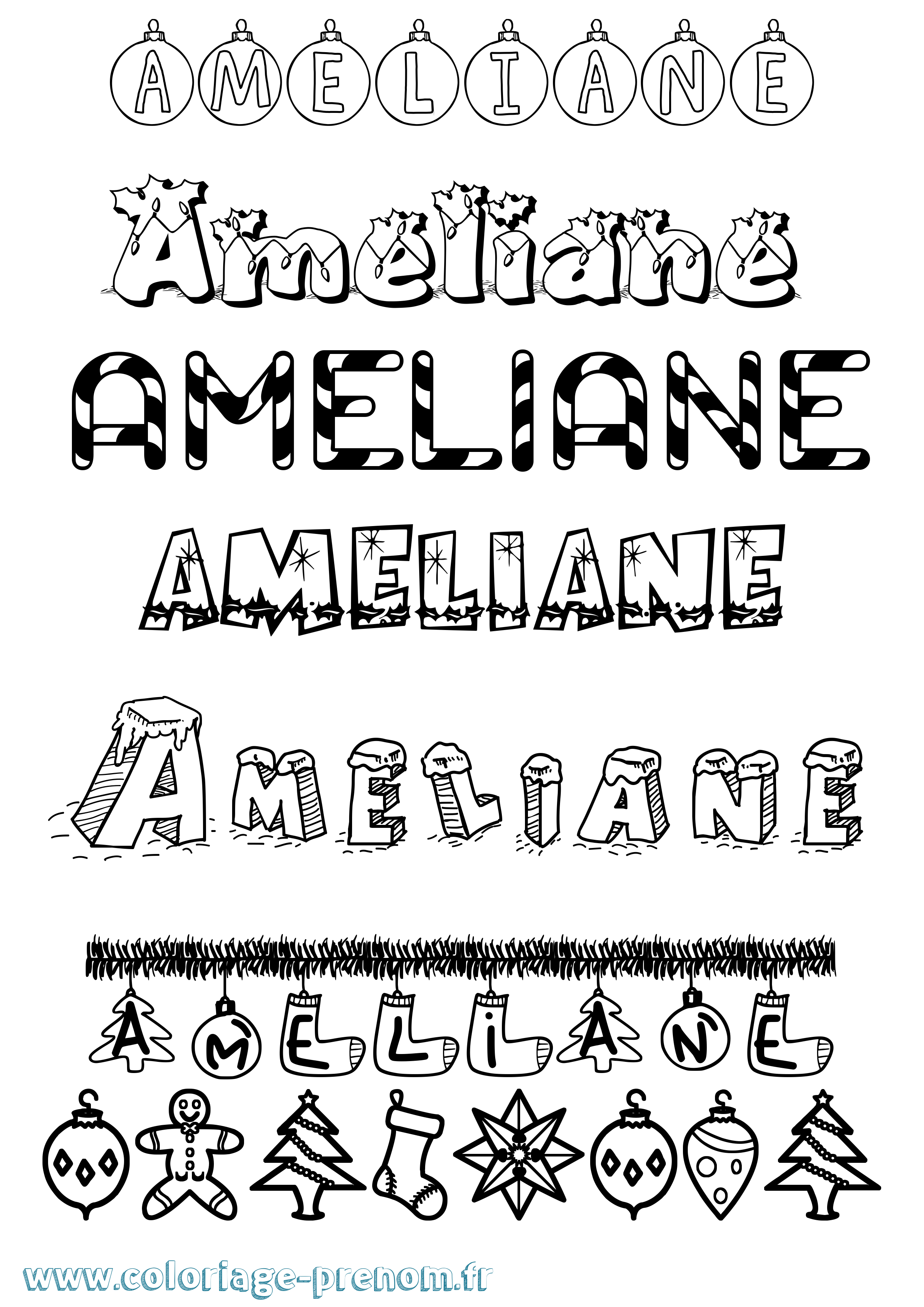 Coloriage Ameliane Noël Coloriage prénom Ameliane Noël