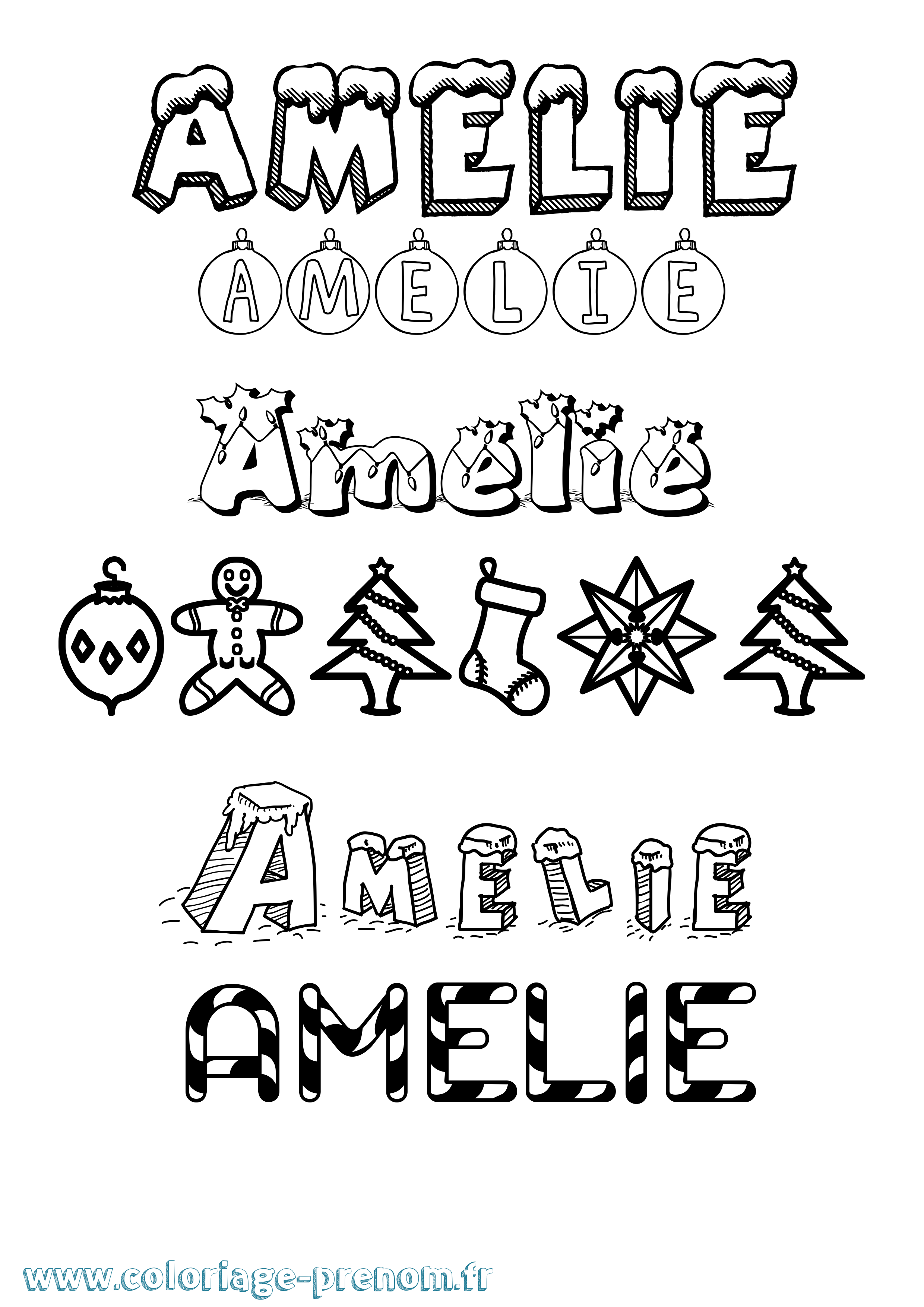 Coloriage Amelie Noël Coloriage prénom Amelie Noël