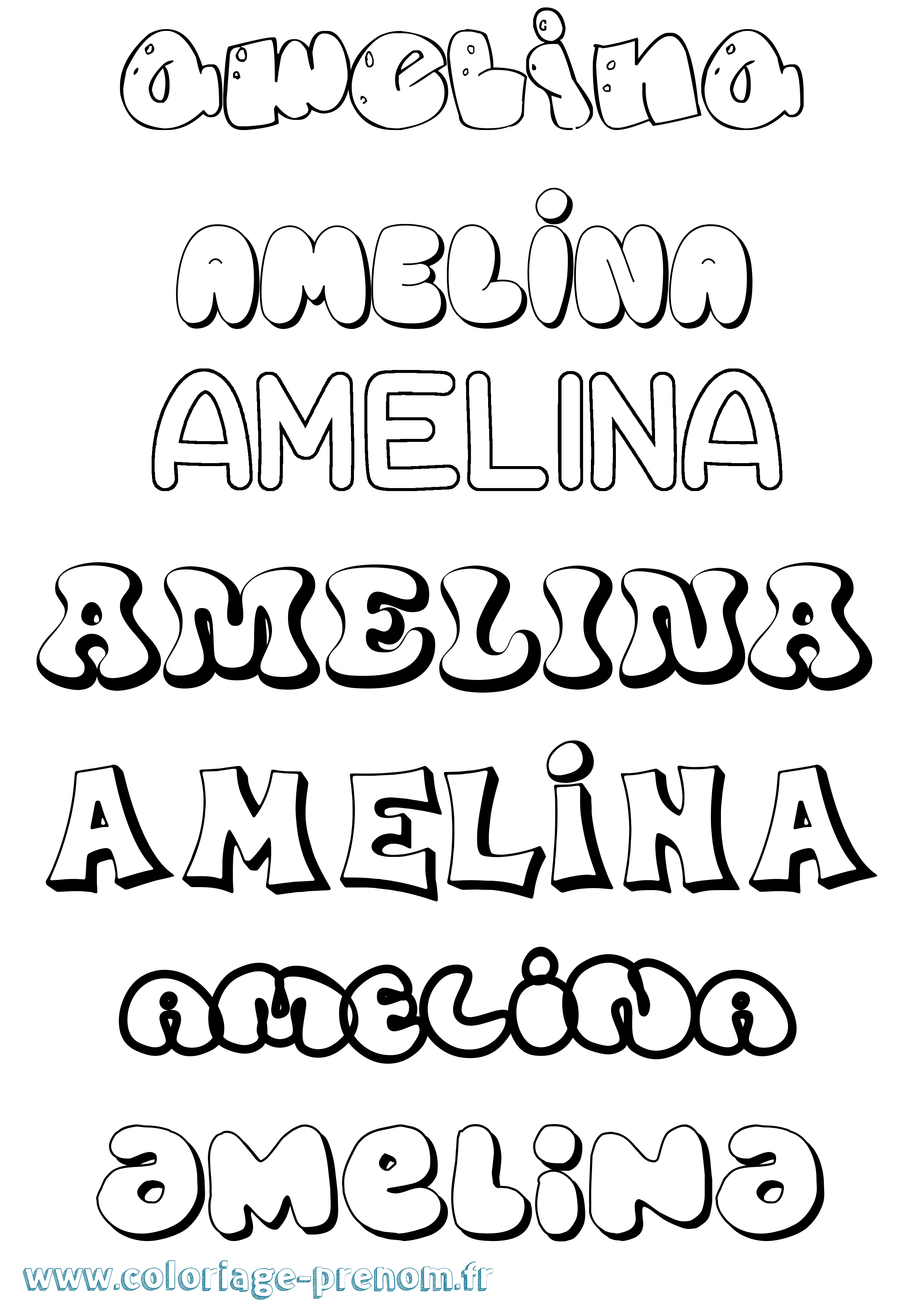 Coloriage prénom Amelina Bubble