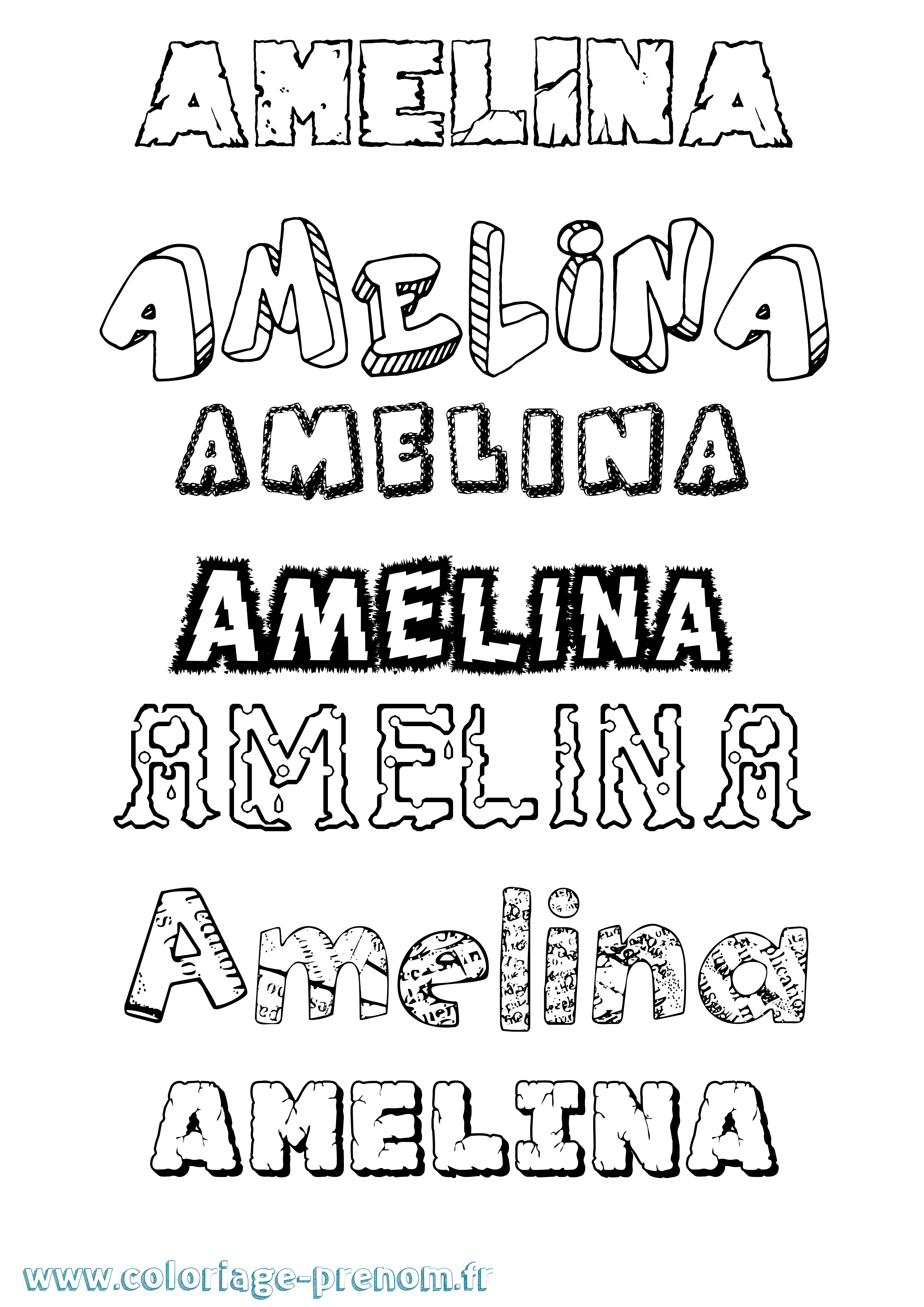 Coloriage prénom Amelina Destructuré